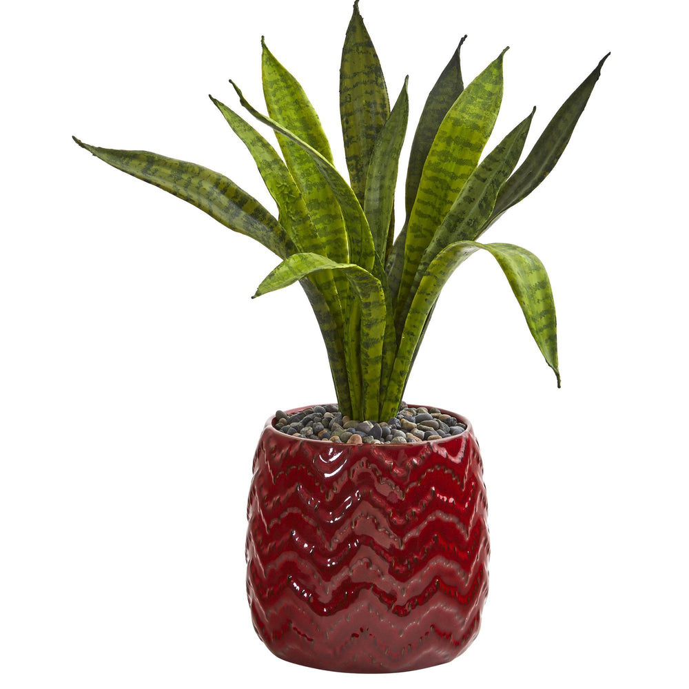 18” Sansevieria Artificial Plant In Red Planter Nearly Natural 