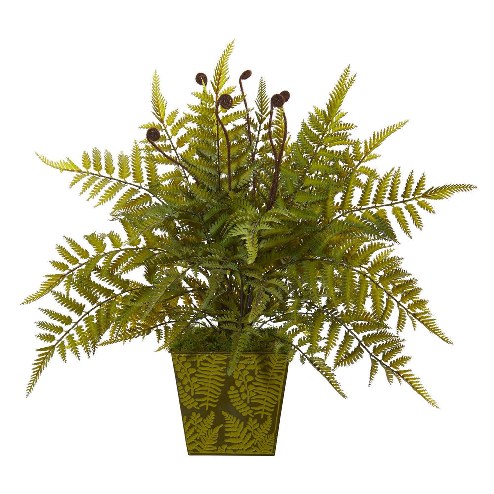 19 Fern Artificial Plant In Green Planter Nearly Natural