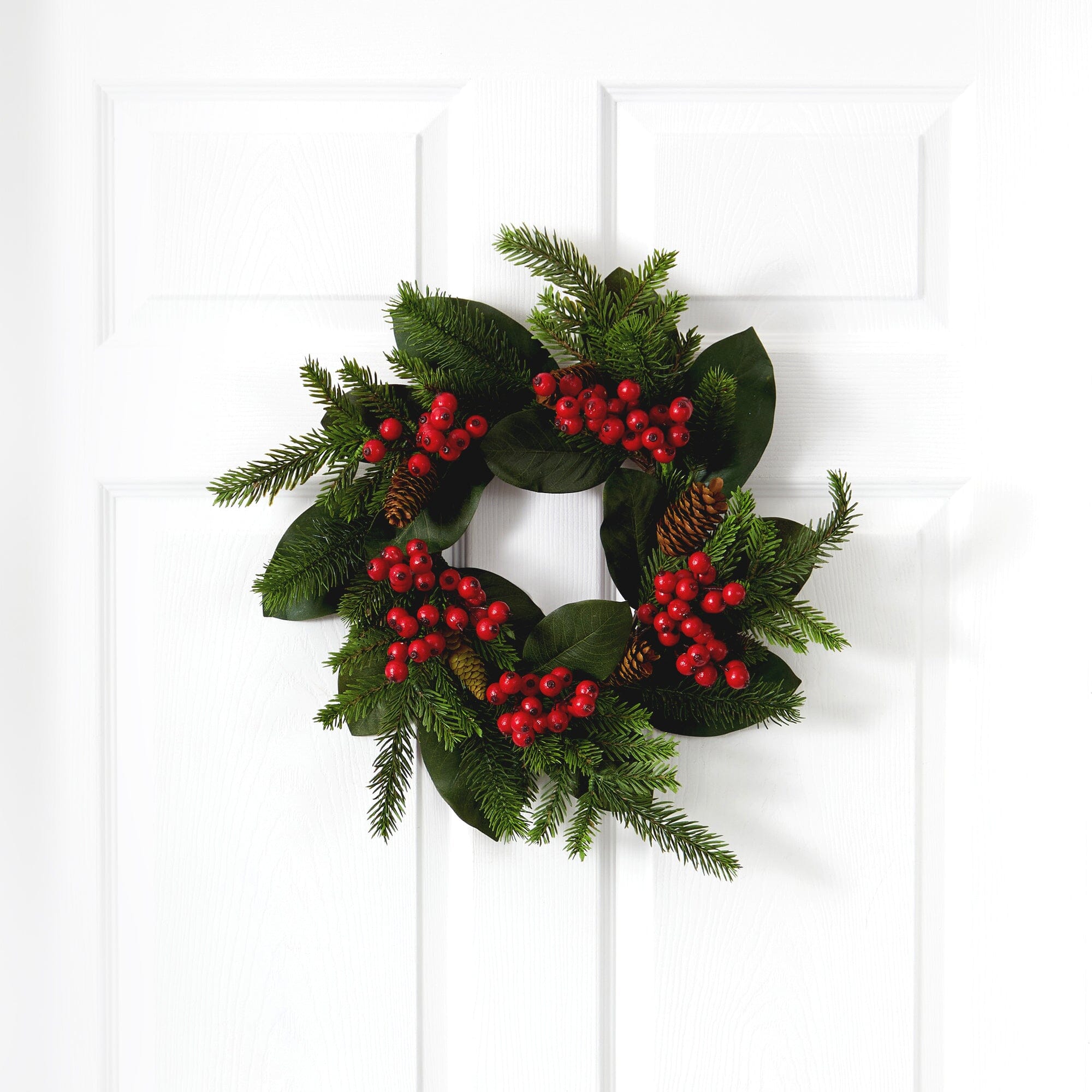  19” Magnolia Leaf, Berry and Pine Artificial Wreath 