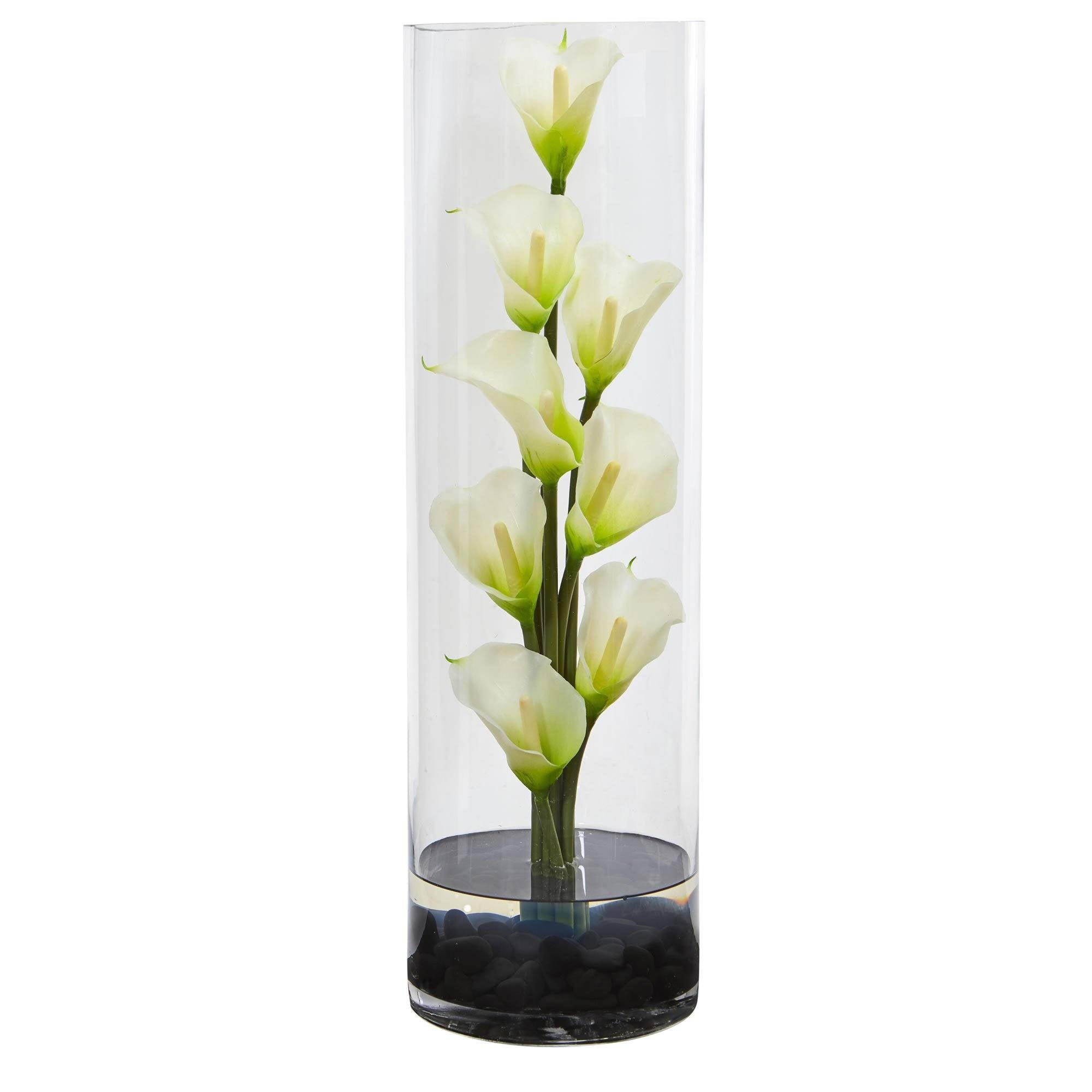  20” Calla Lily Artificial Arrangement in Cylinder Glass 