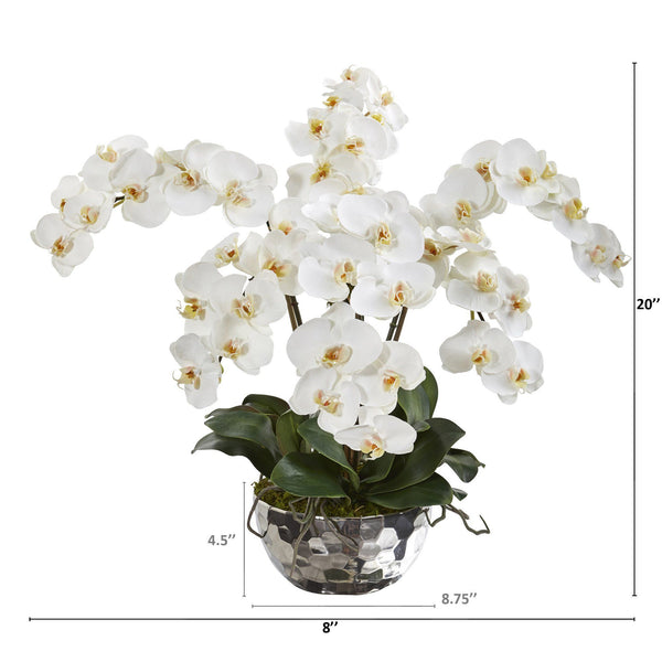 20” Phalaenopsis Orchid Artificial Arrangement in Silver Bowl | Nearly ...