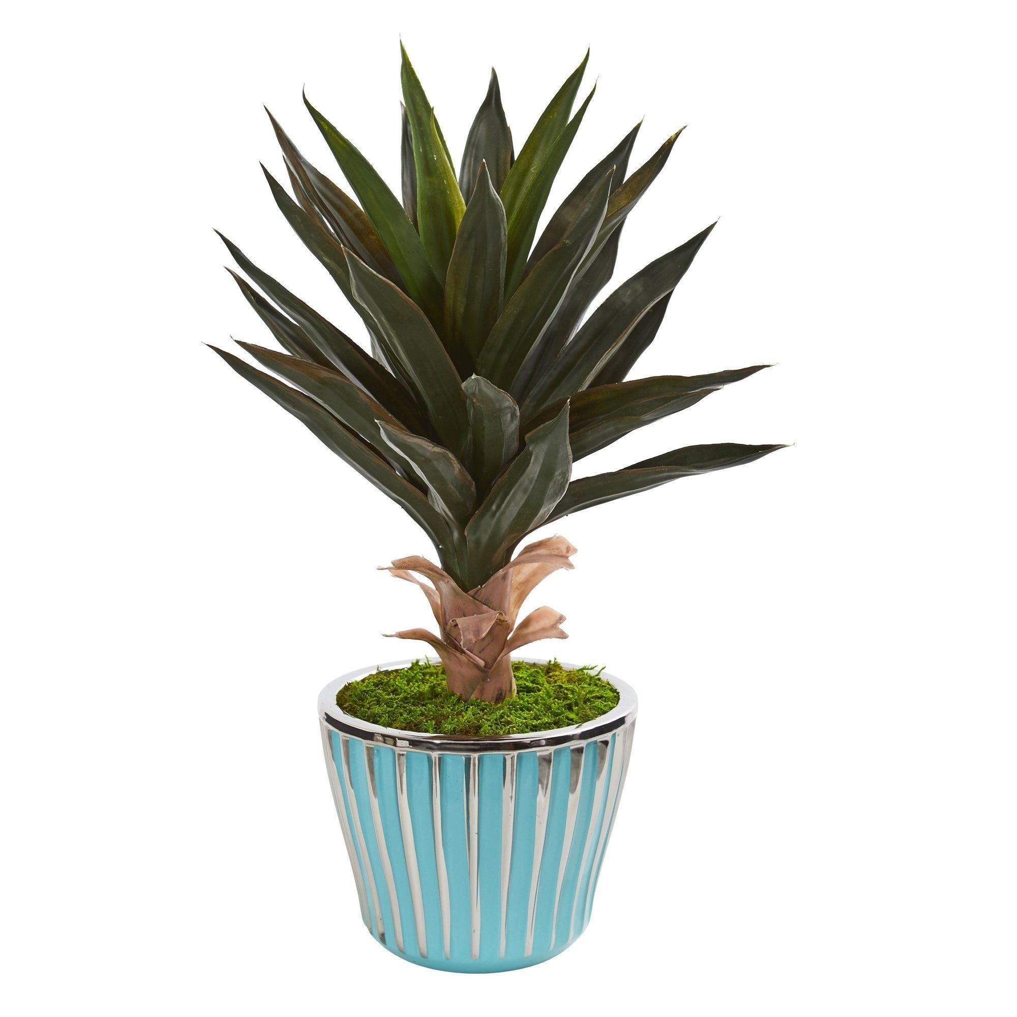  21” Agave Artificial Plant in a Turquoise Planter with Silver Trimming 