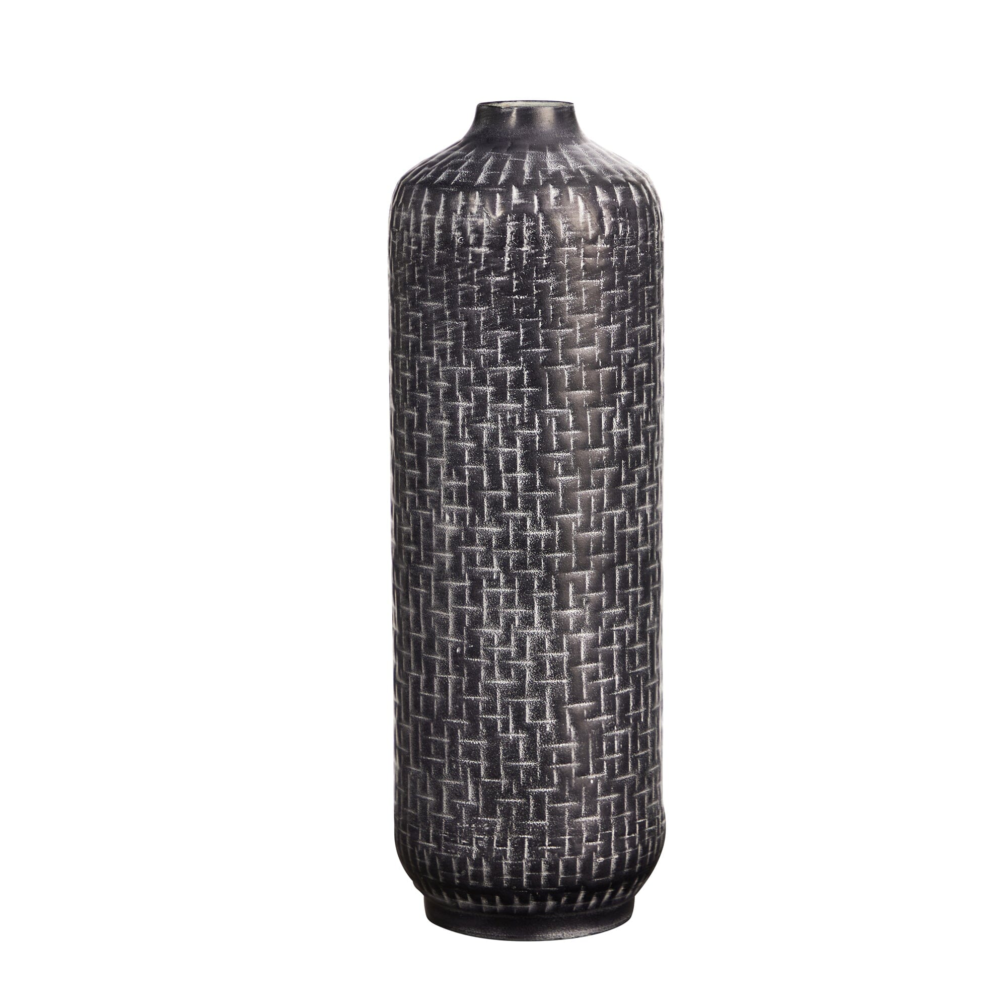  21” Embossed Metal Cylinder Vase 