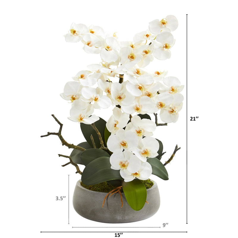 21” Phalaenopsis Orchid Artificial Arrangement in Gray Vase | Nearly ...