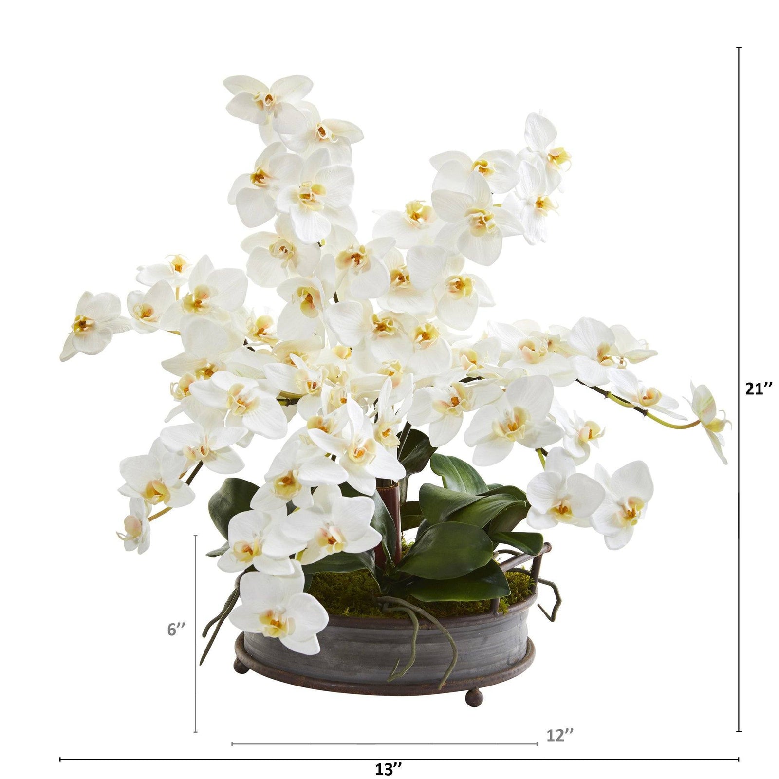21” Phalaenopsis Orchid Artificial Arrangement in Metal Tray with ...