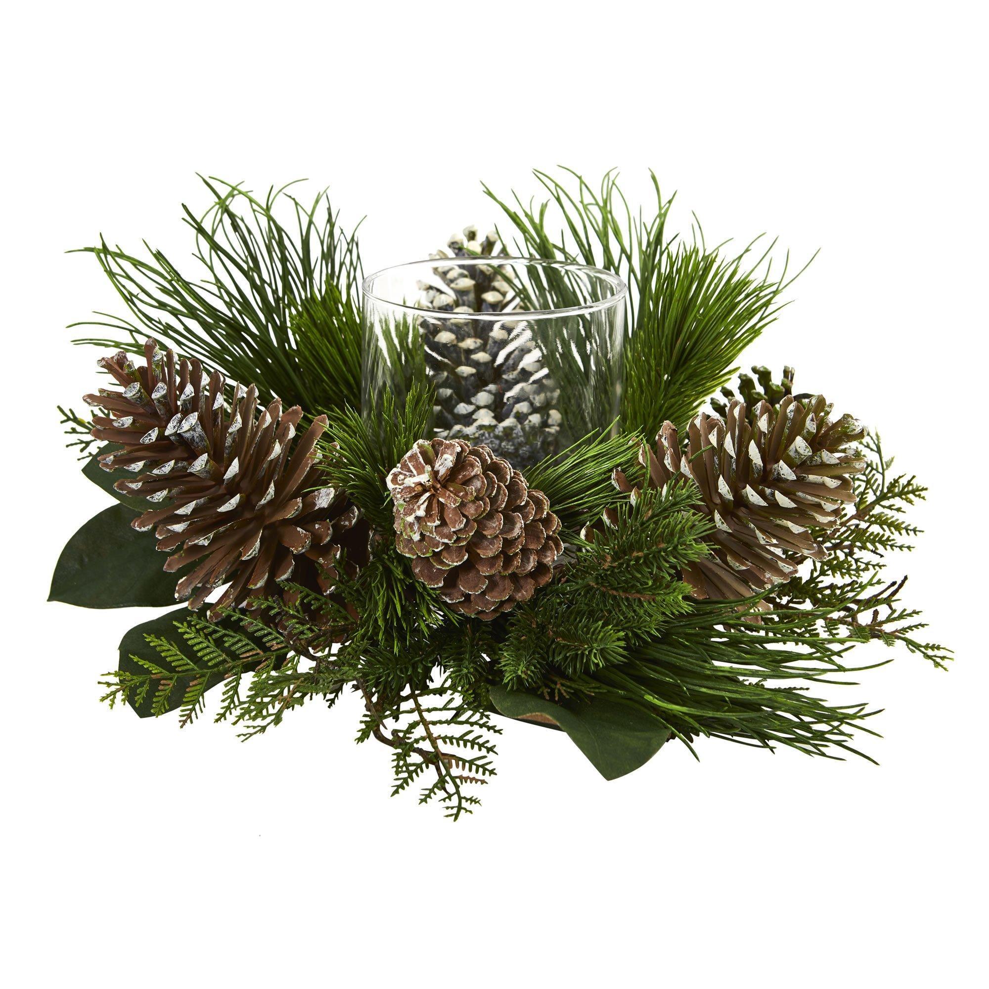  21” Pine Cone and Pine Artificial Arrangement Candelabrum 