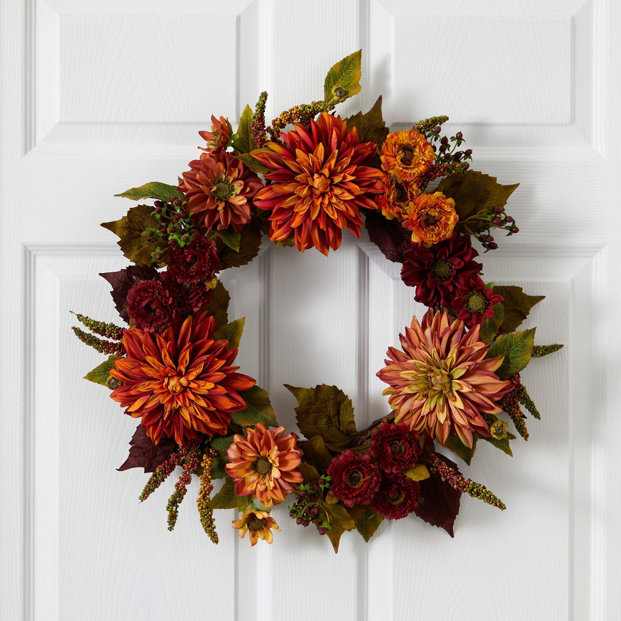  22” Dahlia & Mum Wreath - Autumn Beauty 