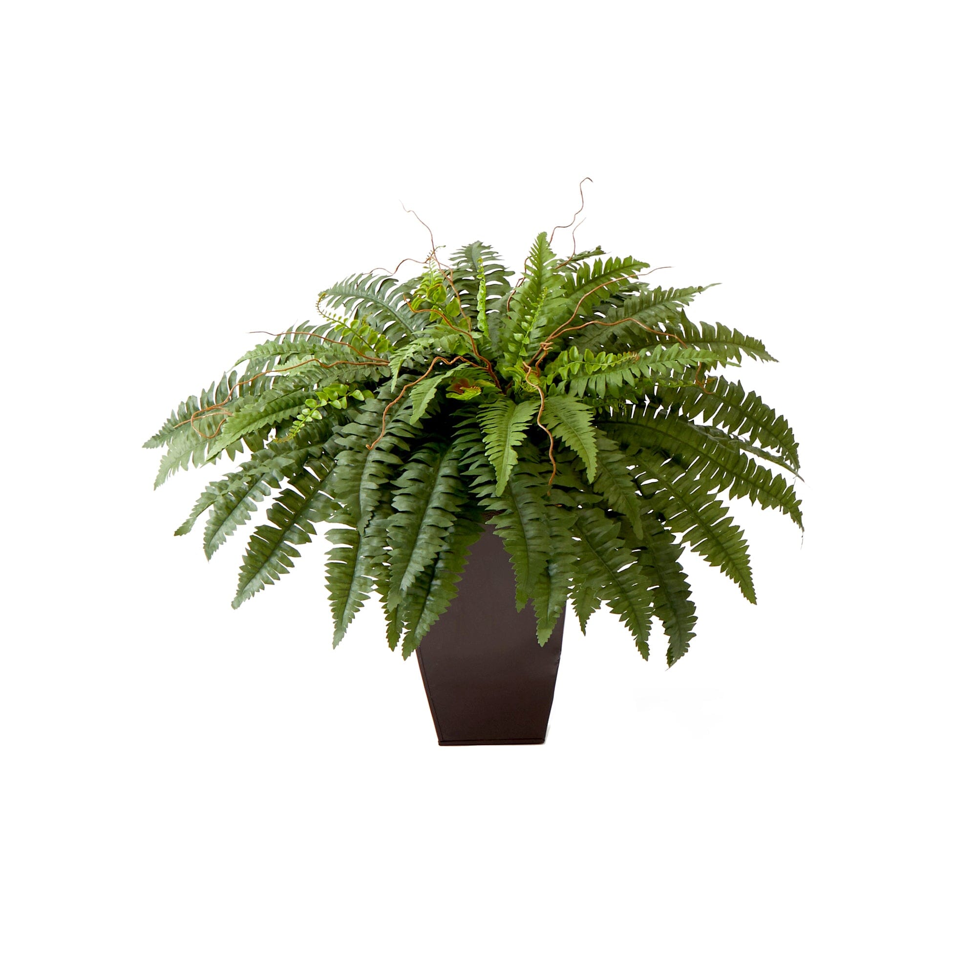  23” Artificial Boston Fern Plant with Tapered Bronze Square Metal Planter DIY KIT 