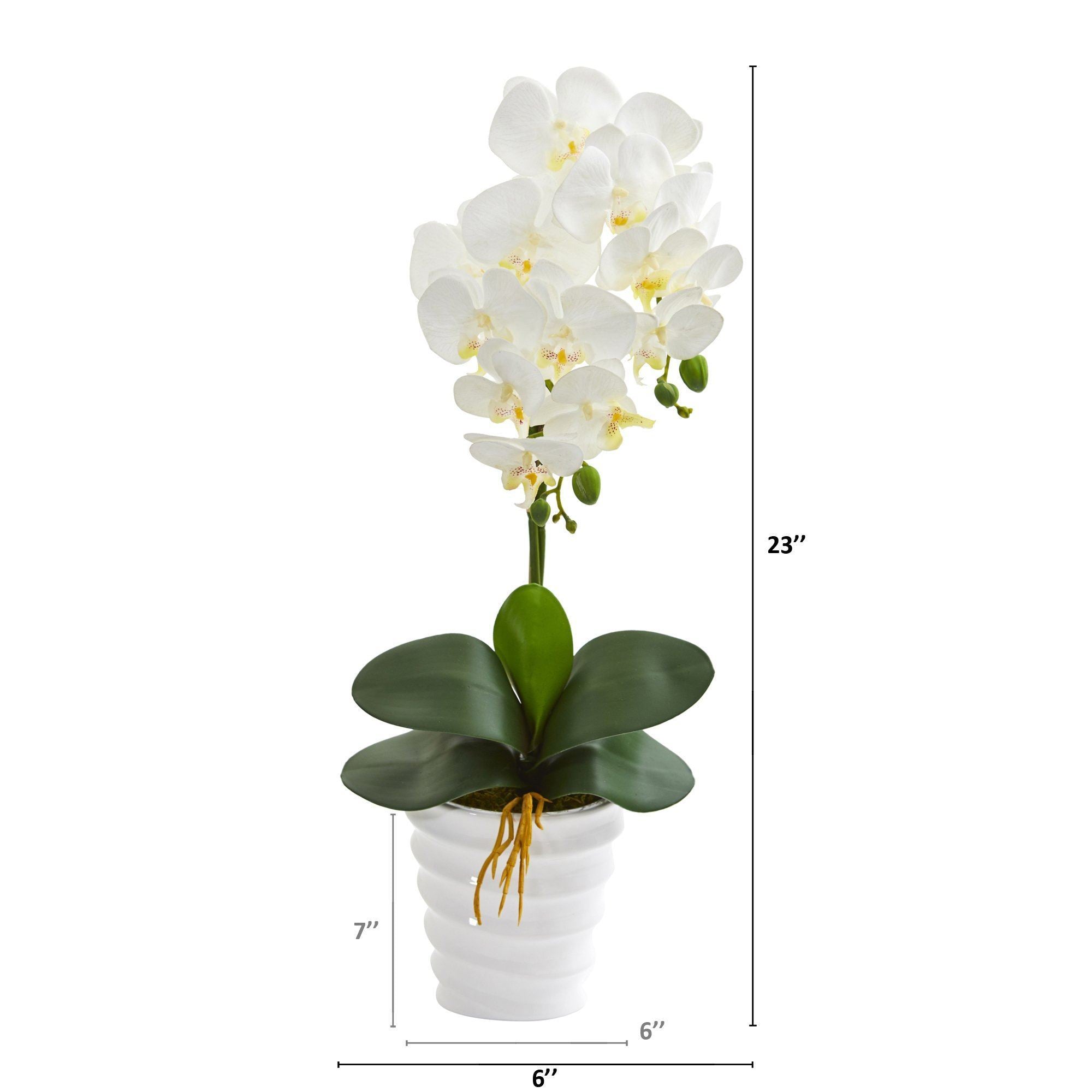 23” Phalaenopsis Orchid Artificial Arrangement in Swirl White Vase ...