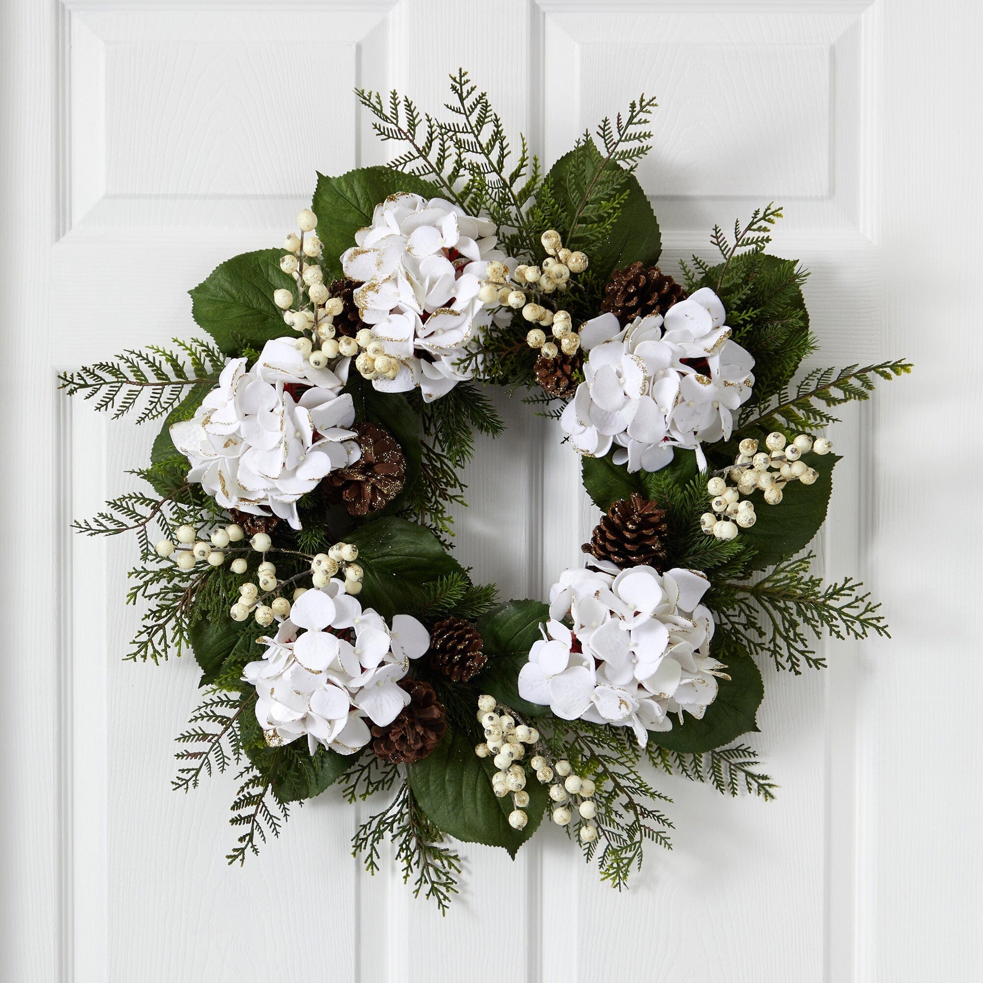  24” Artificial Hydrangea & Berry Gold Trimmed Wreath 