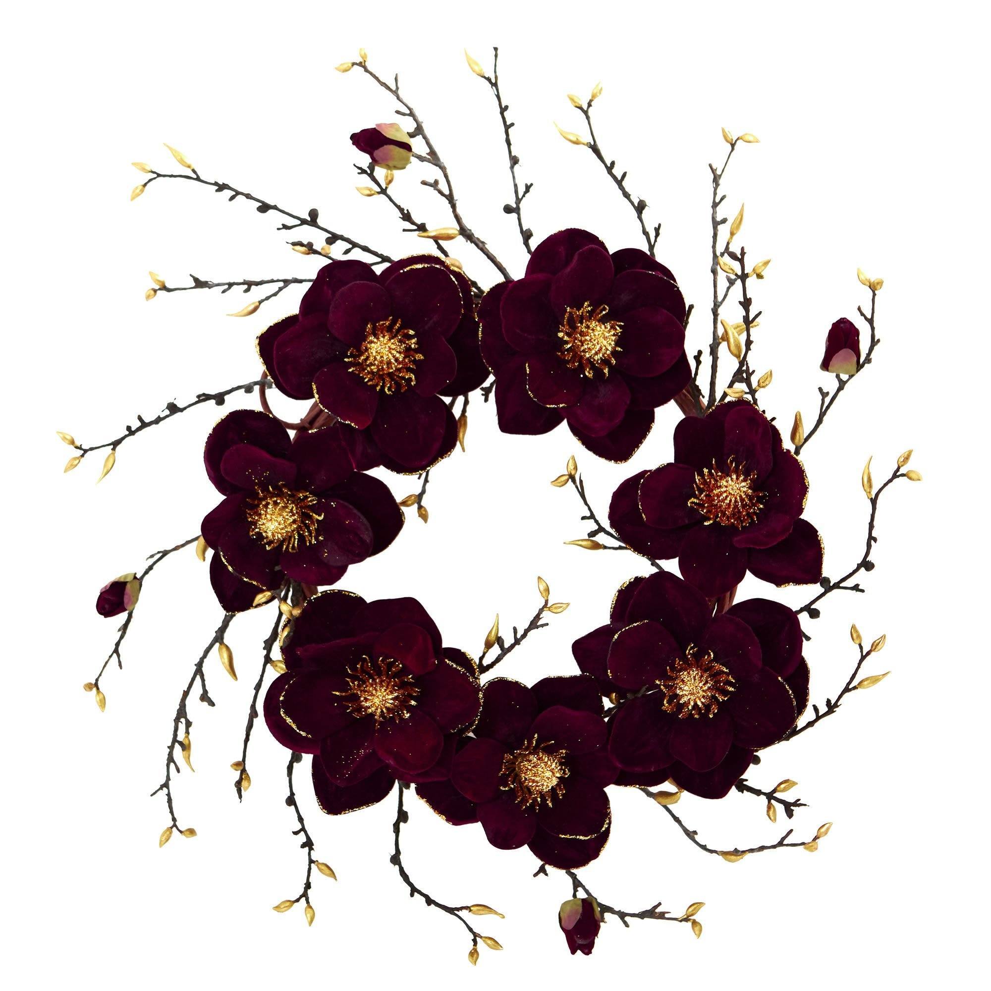  24” Burgundy and Gold Magnolia Artificial Wreath 