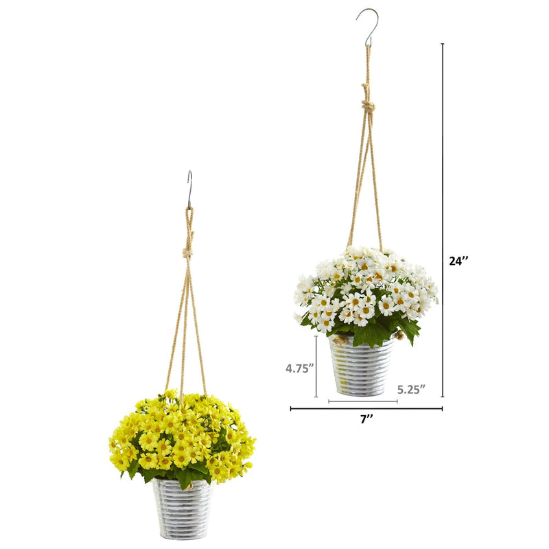 24” Daisy Artificial Arrangement in Hanging Bucket (Set of 2) | Nearly ...