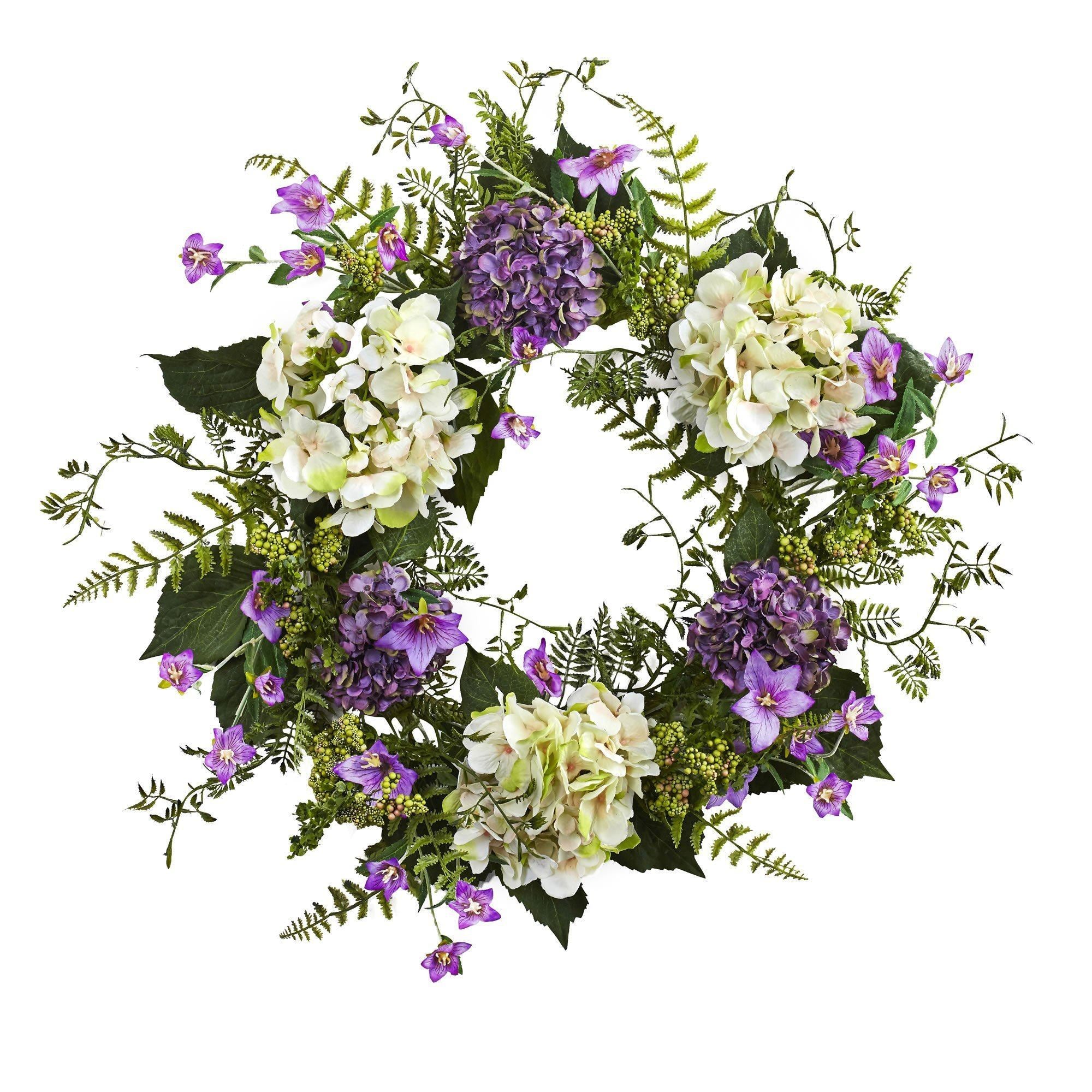  24” Artificial Hydrangea & Berry Wreath Lively Greens and Purple 