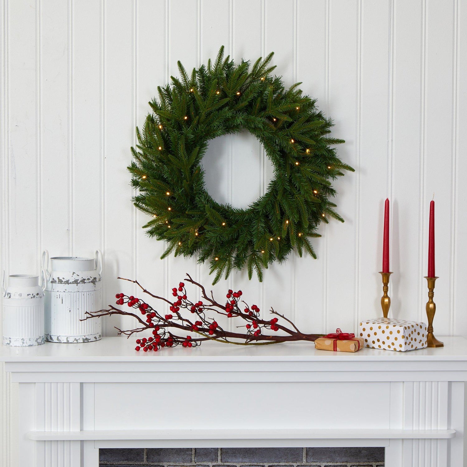 3' Mixed Blend Pine Wreath with Warm White LED Lights and Mardi