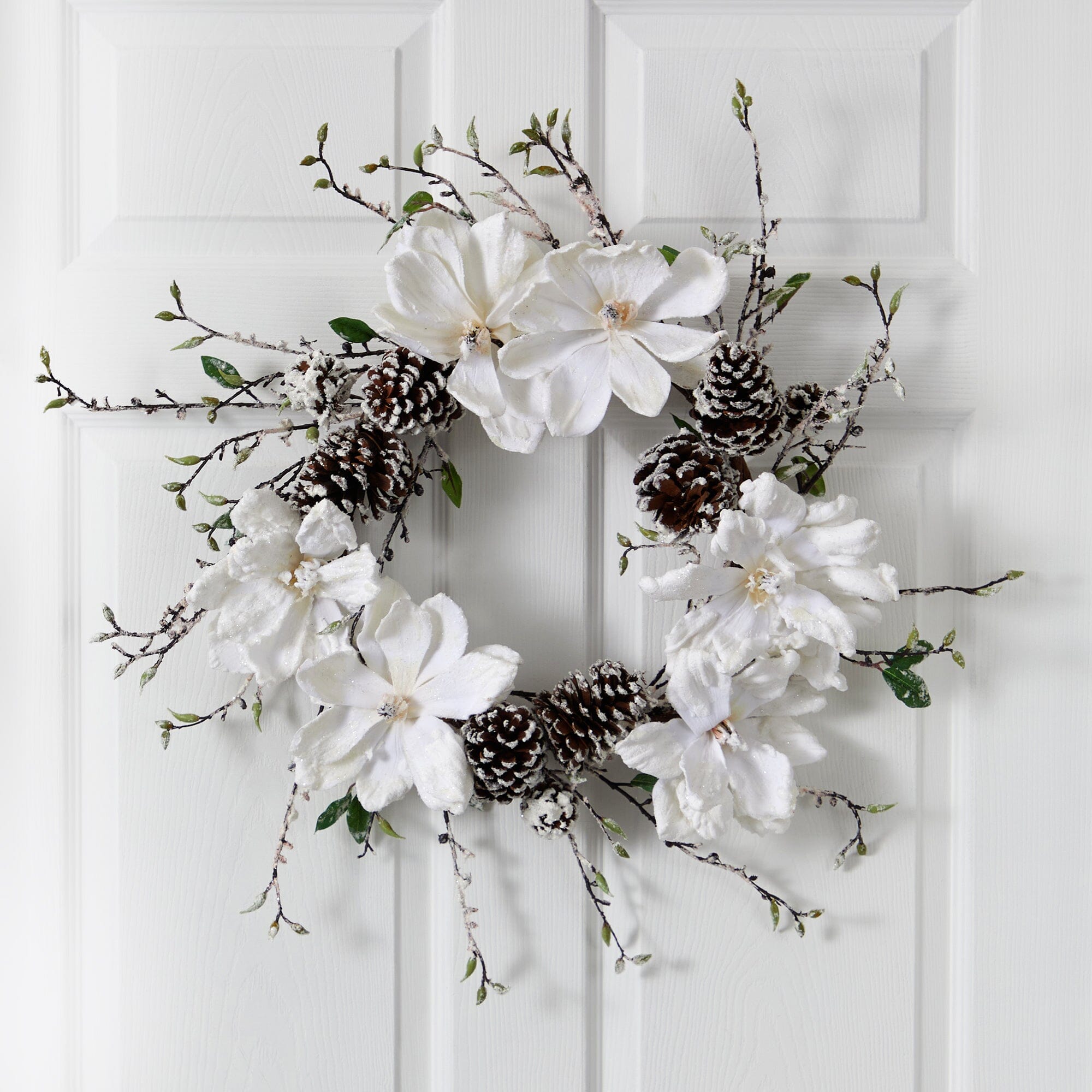  24” Snowed Magnolia / Pine Cone Wreath 