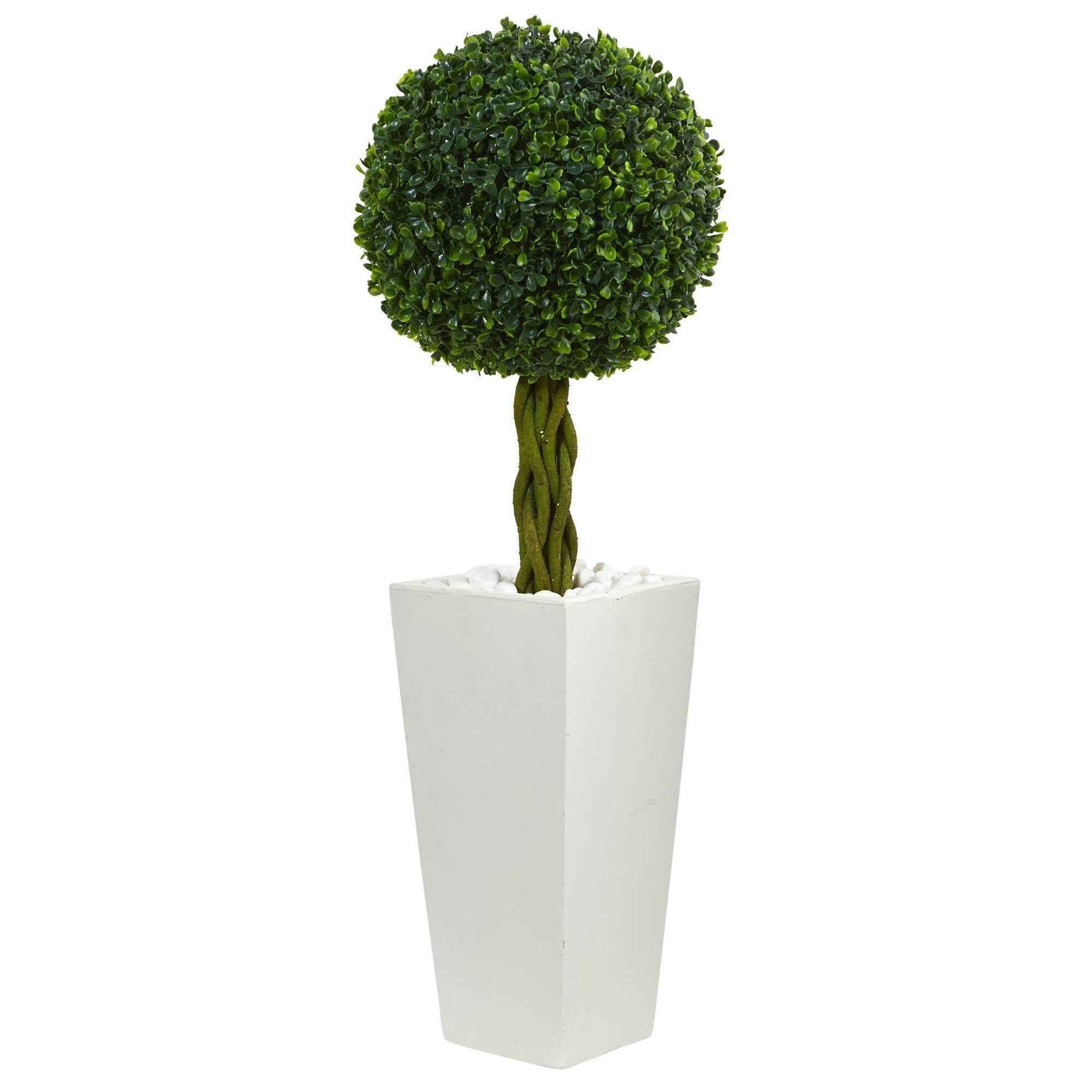  2.5’ Boxwood Ball Topiary Artificial Tree in White Tower Planter (Indoor/Outdoor) 