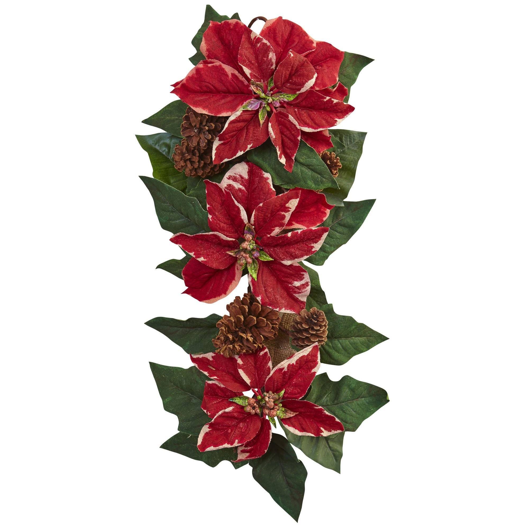  25” Poinsettia, Pine Cone & Burlap Teardrop 