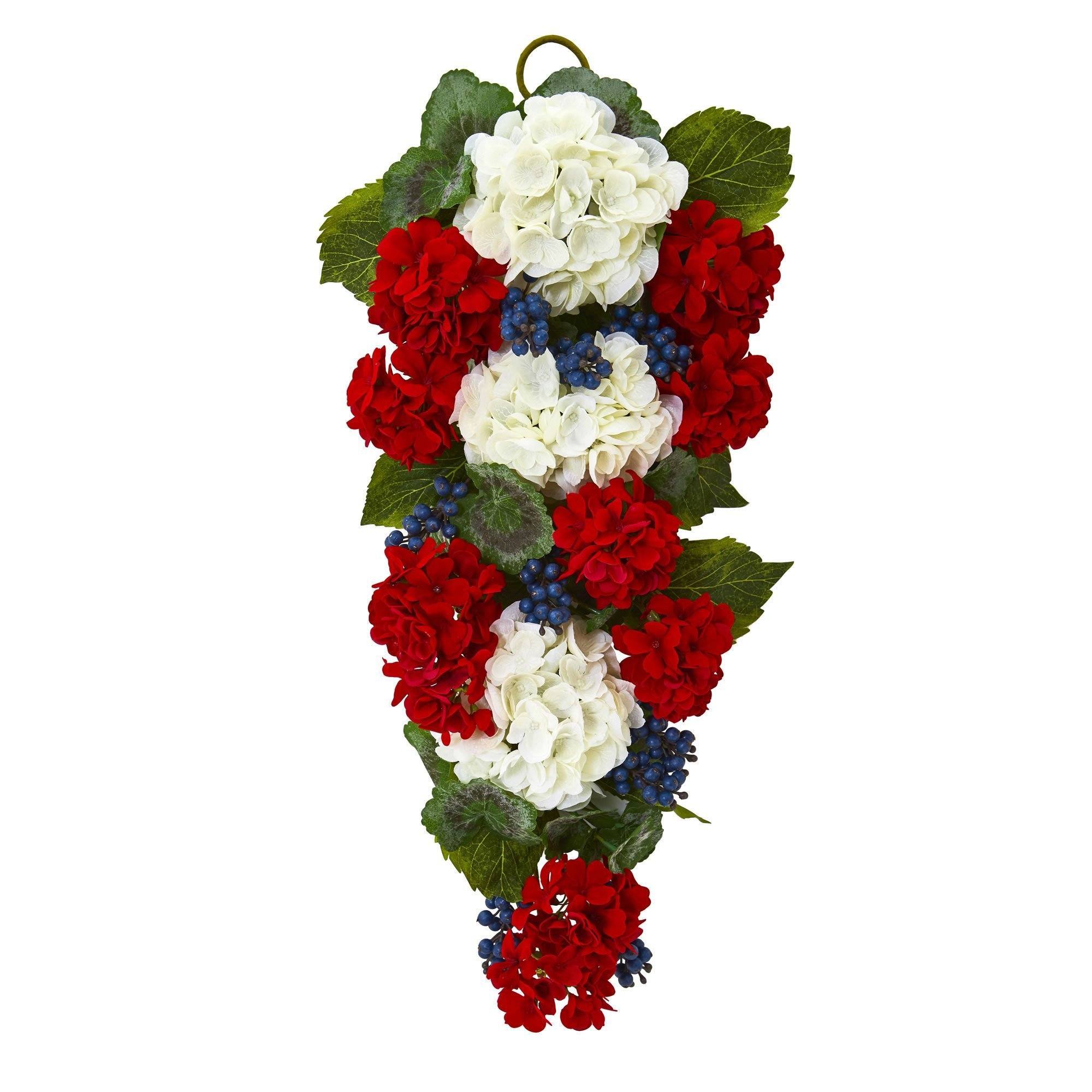  26” Geranium and Blue Berry Artificial Teardrop 