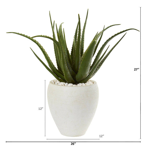 27” Aloe Artificial Plant in White Planter
