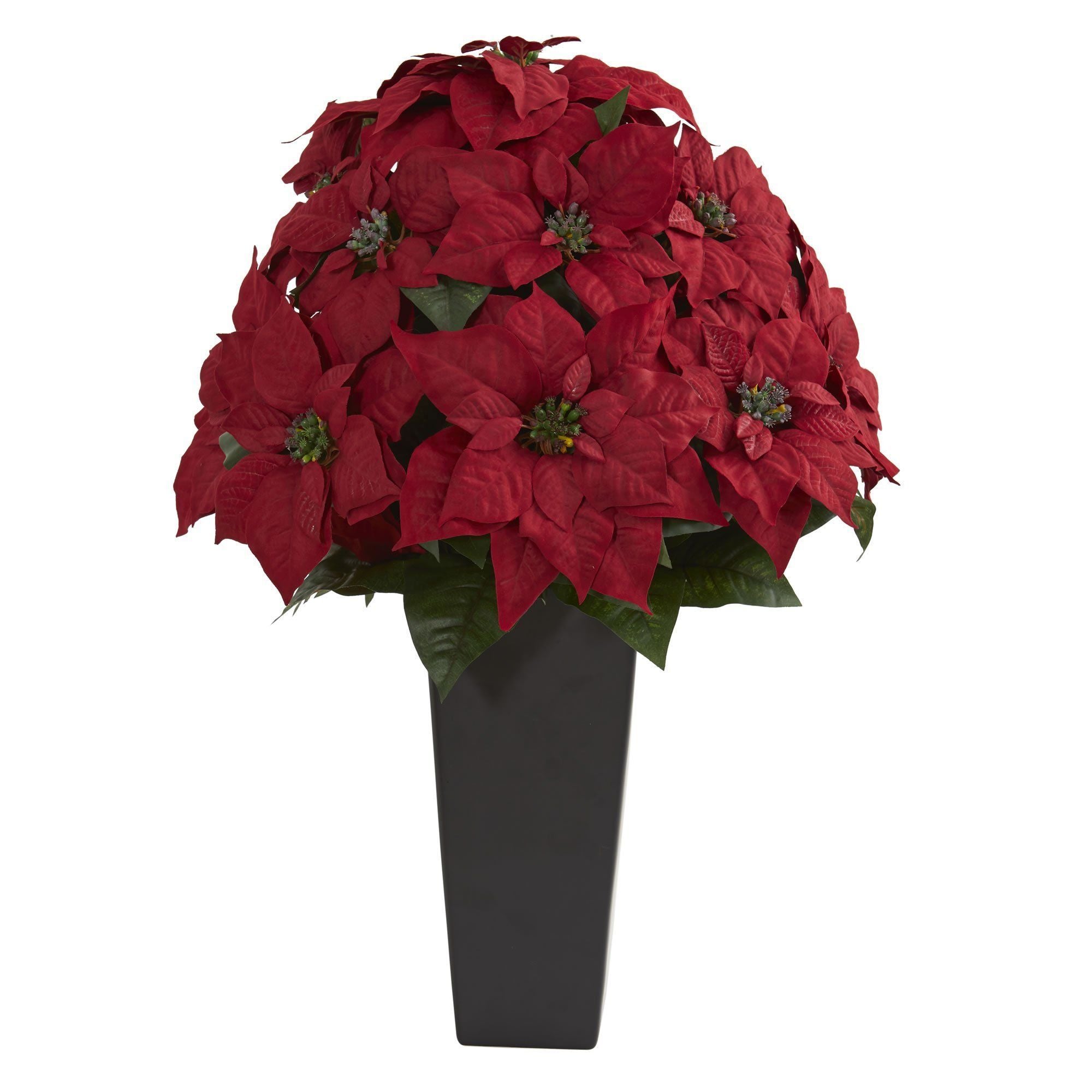  27” Poinsettia Artificial Plant in Black Planter 