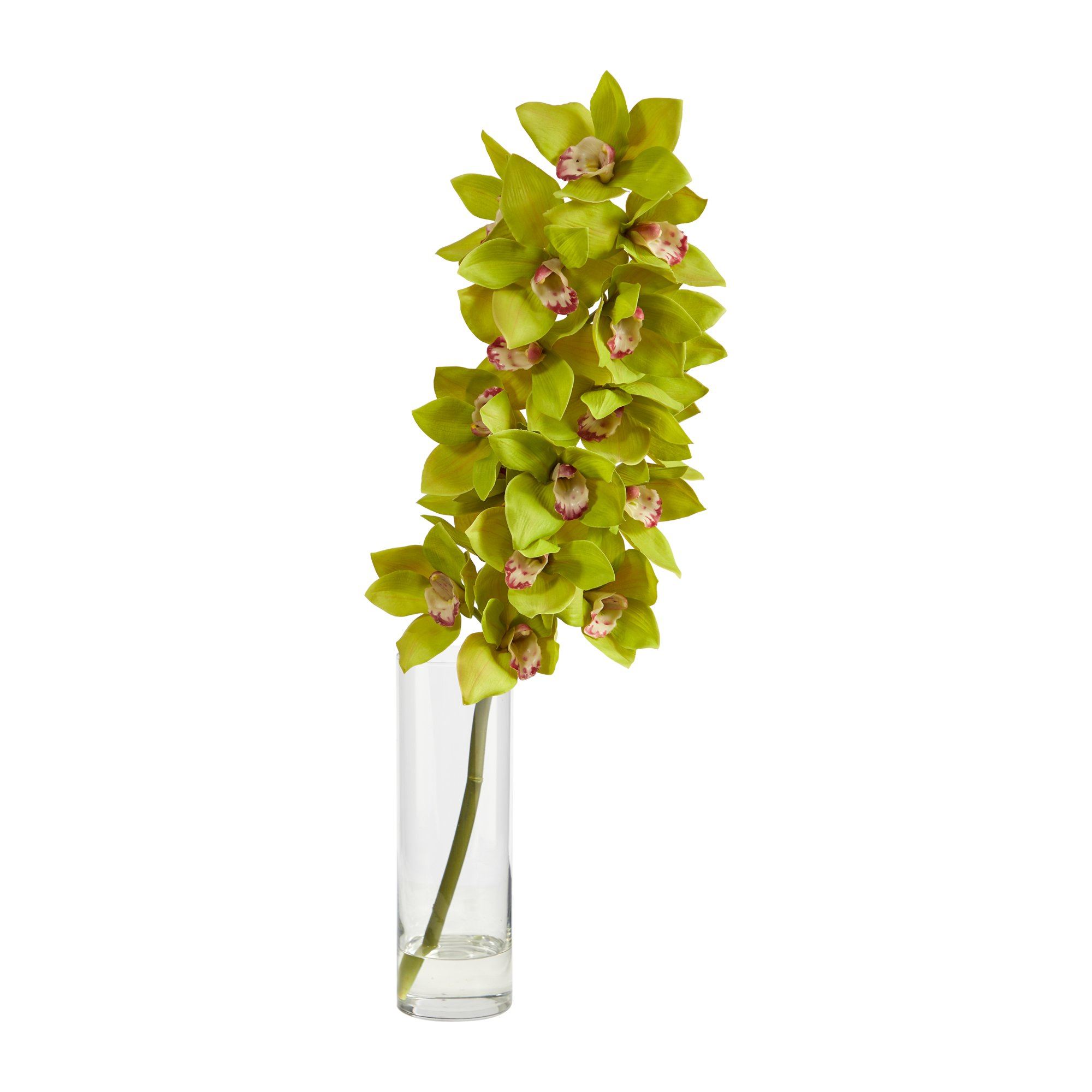  28” Cymbidium Orchid Artificial Arrangement in Glass Vase 