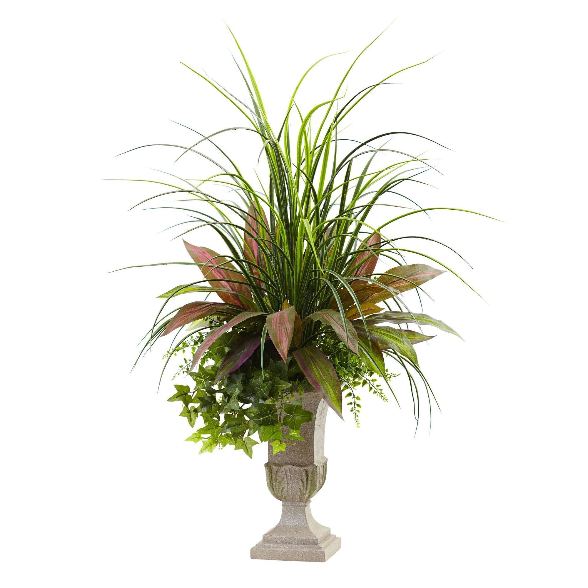  3’ Mixed Grass, Dracena, Sage Ivy & Fern w/Planter 