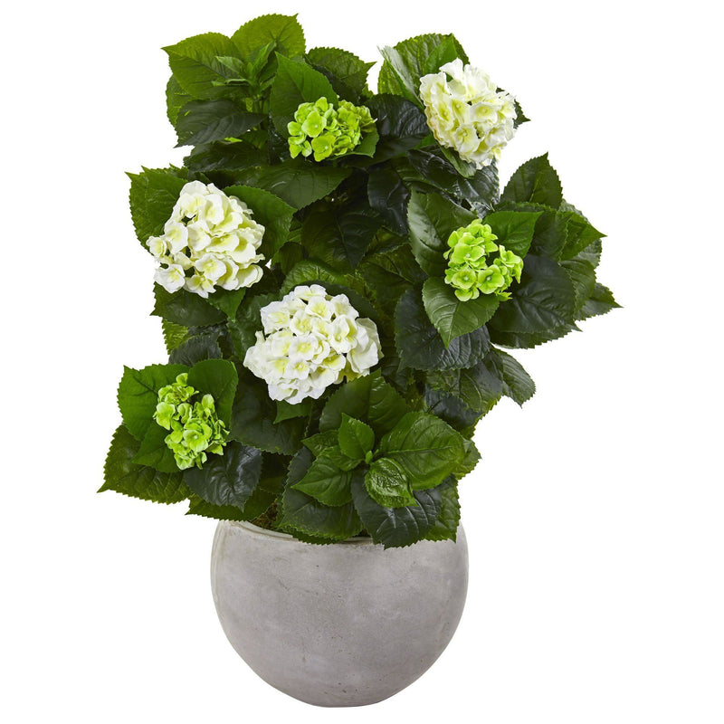 30” Hydrangea Artificial Plant in Sand Stone Bowl | Nearly Natural