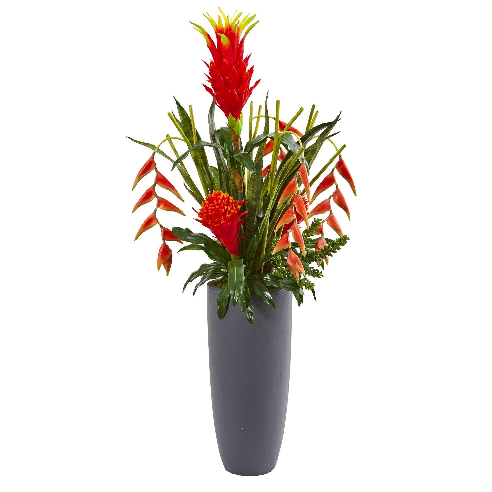 3.5' Tropical Flowers and Succulent Artificial Plant in ...