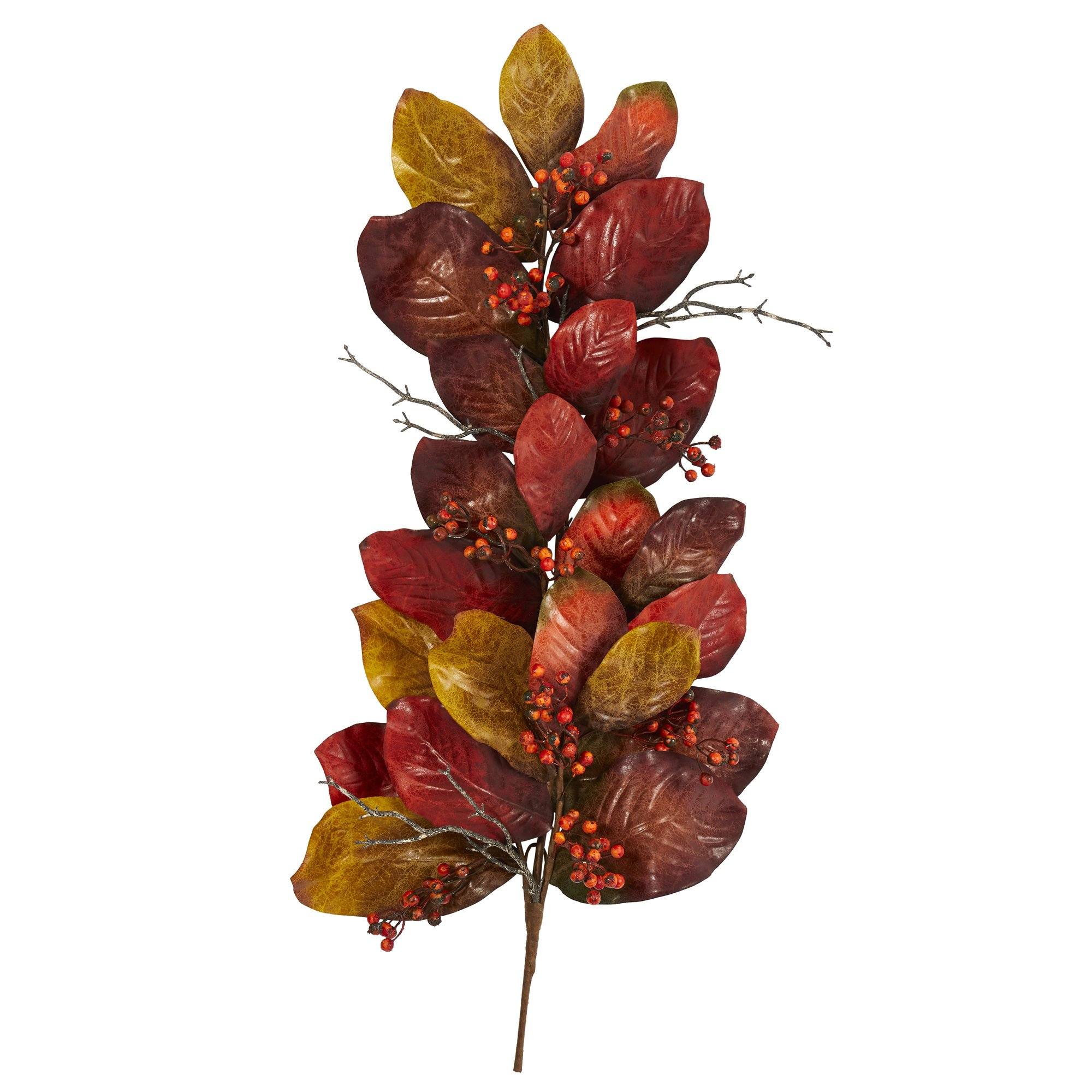  36” Autumn Magnolia Leaf with Berries Artificial Tear Drop 