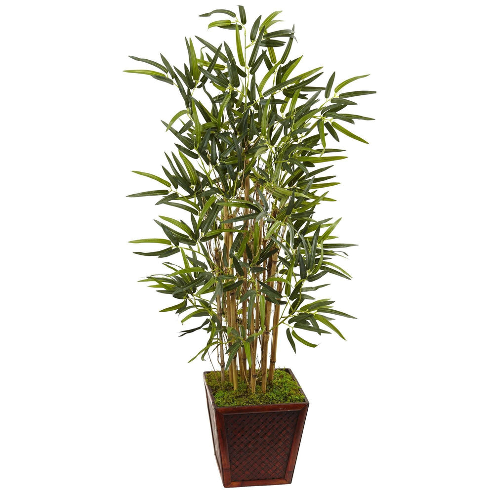 4’ Artificial Beige Trunk Bamboo Tree in Bamboo Pot | Nearly Natural