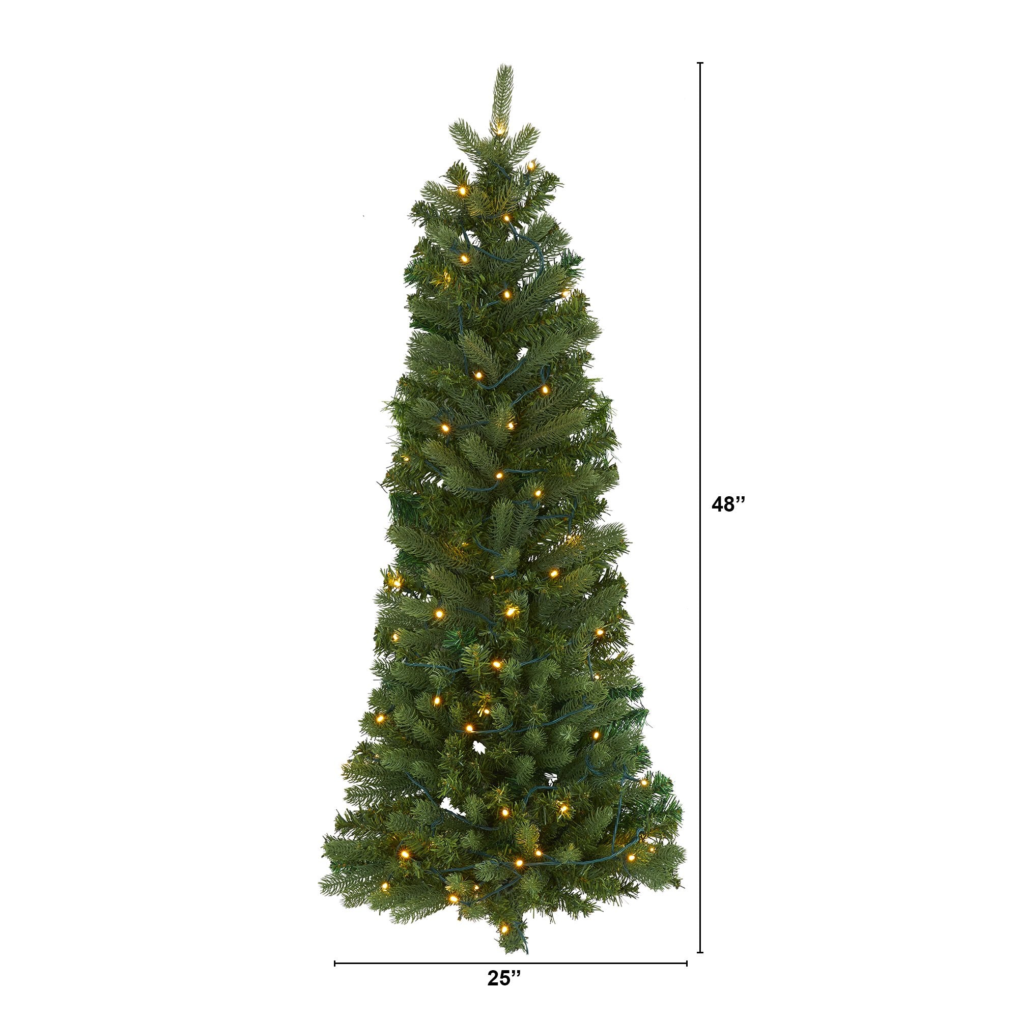 4' Flat Back Wall Hanging Artificial Christmas Tree with 50 Clear LED ...