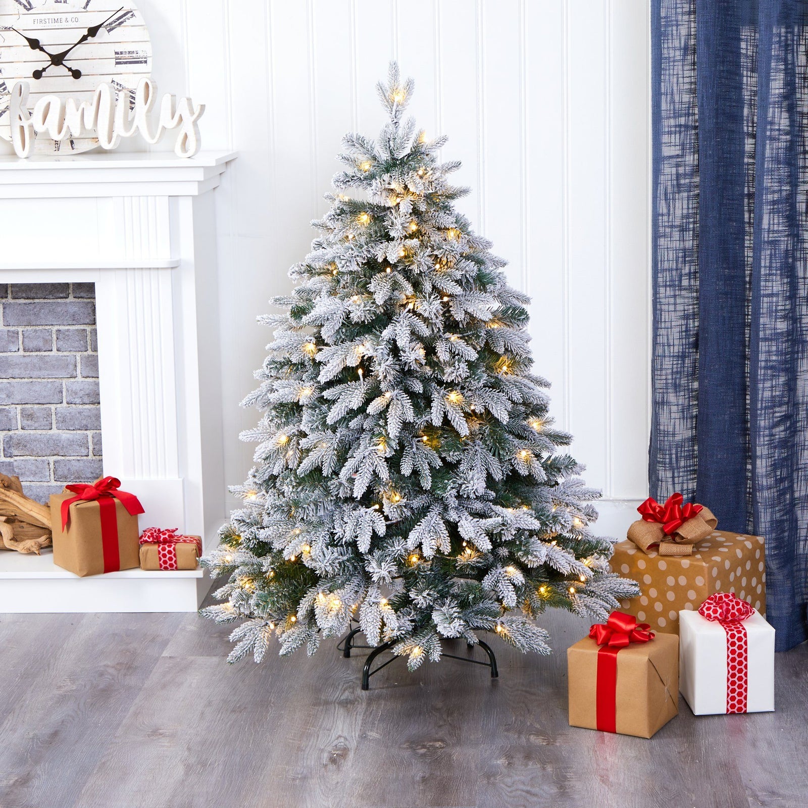 4’ Flocked Full Bodied Swedish Spruce Artificial Christmas Tree with ...