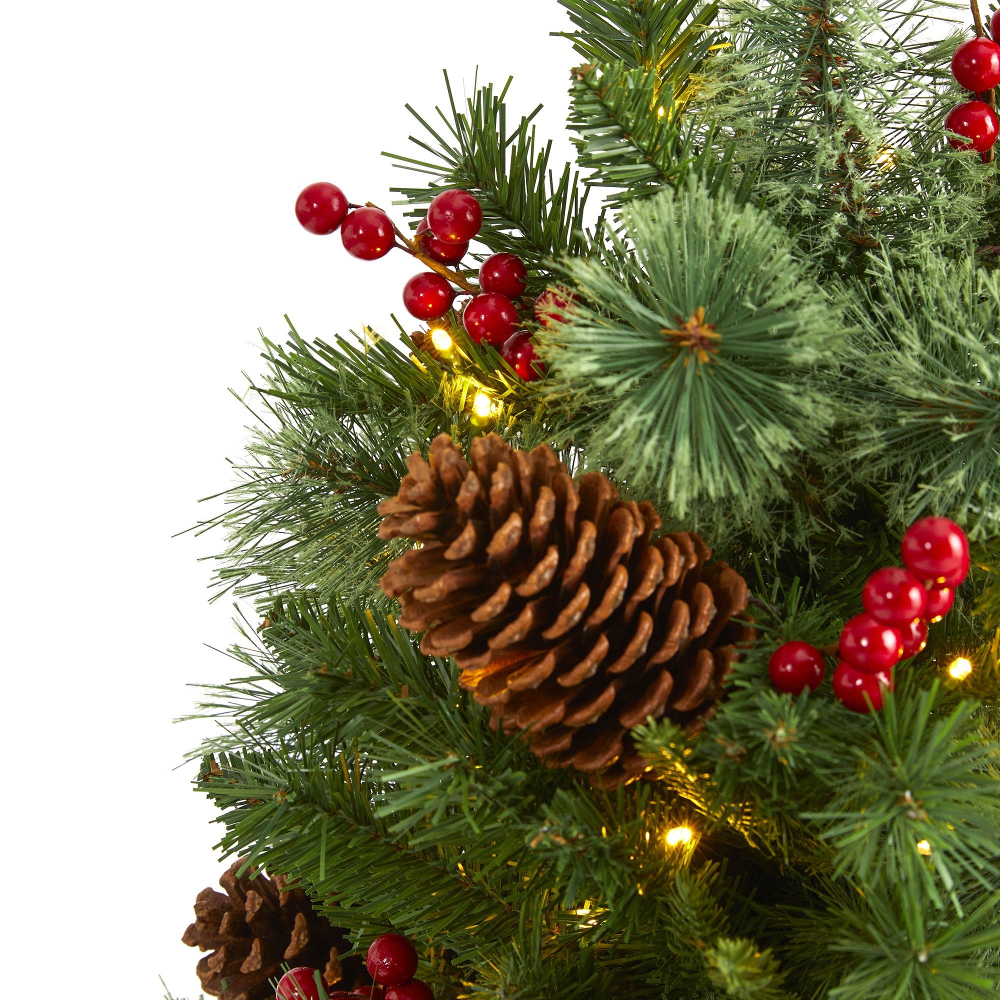 4â Norway Mixed Pine Artificial Christmas Tree with 150 Clear LED Lights, Pine Cones and Berries 