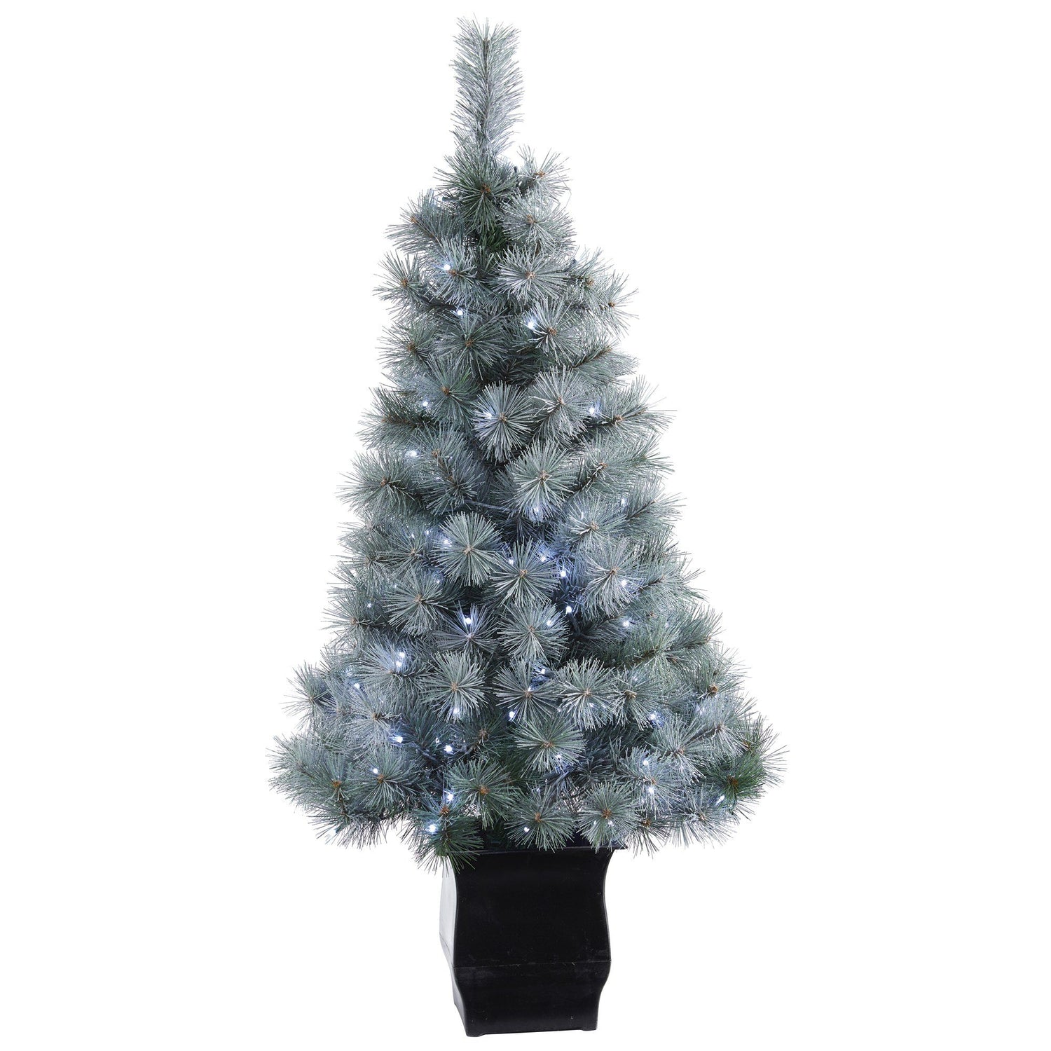 Nearly Natural 4 ft. Winter Flocked Artificial Christmas Tree Pre-Lit with  50 LED Lights and Ornaments in Decorative Planter T3036 - The Home Depot