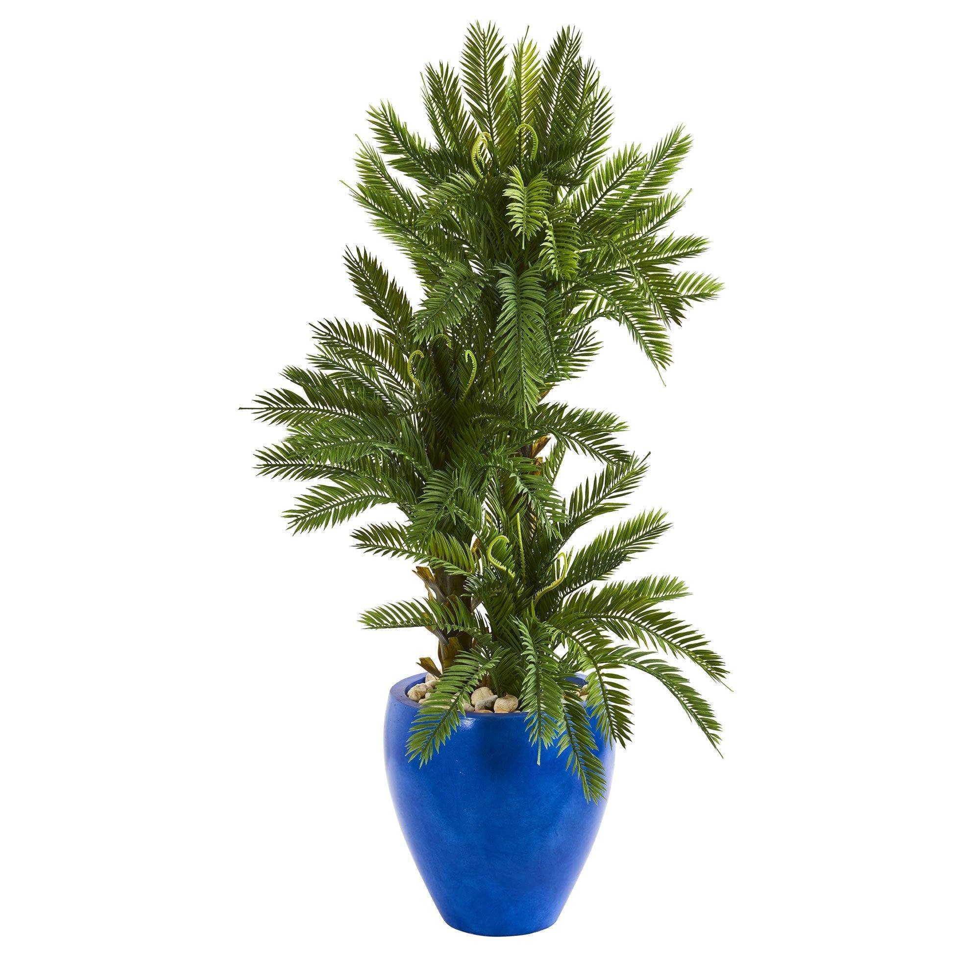  4’ Triple Cycas Artificial Plant in Blue Planter 