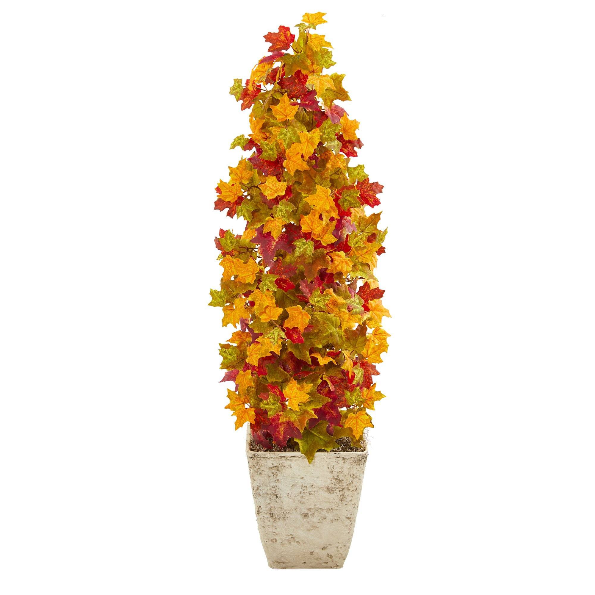  40” Autumn Maple Artificial Tree in Country White Planter 