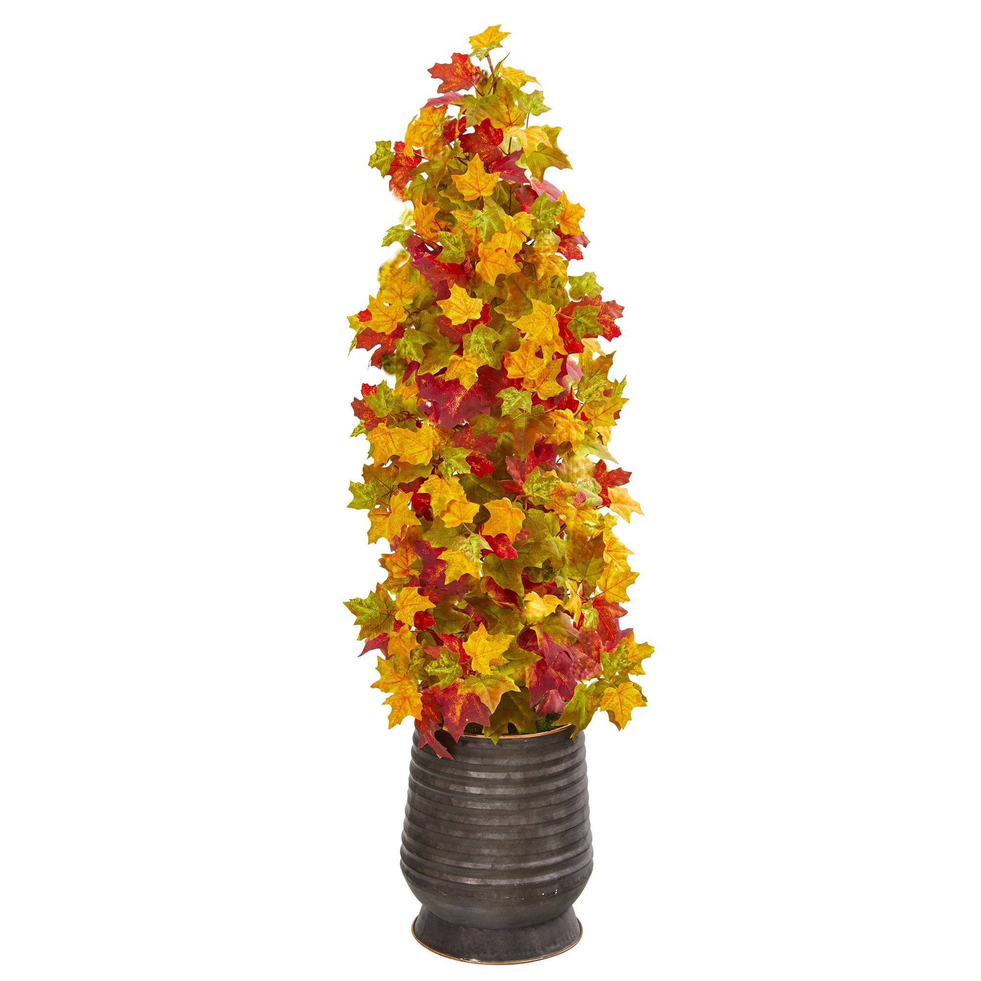  43” Autumn Maple Artificial Tree in Ribbed Metal Planter 