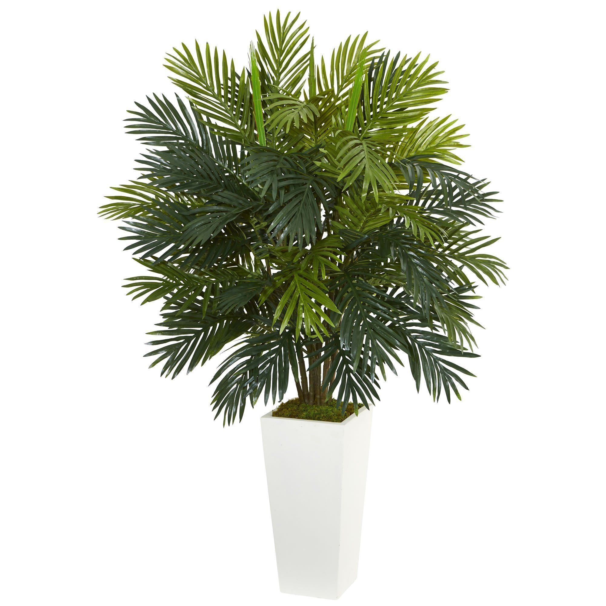  45" Areca Palm Artificial Plant in White Tower Planter" 