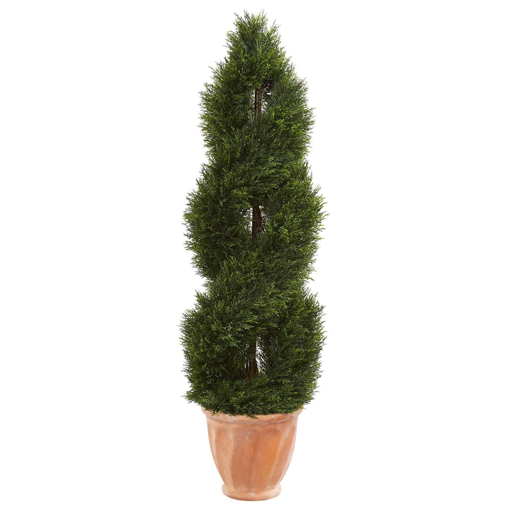 4.5’ Double Cypress Topiary Artificial Tree in Terracotta Planter UV ...