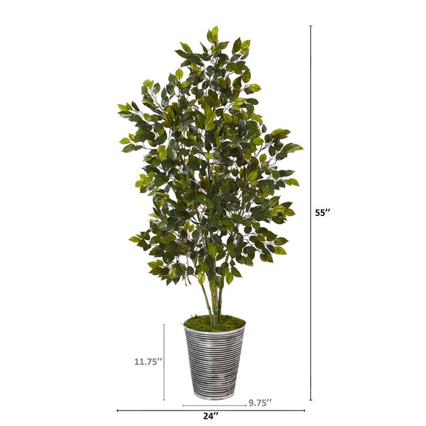 4.5’ Ficus Artificial Tree in Decorative Tin Planter | Nearly Natural