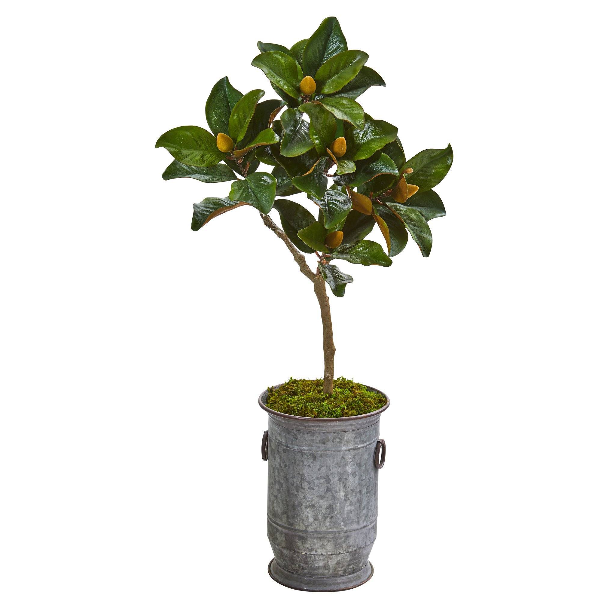 45” Magnolia Leaf Artificial Tree in Vintage Metal Planter | Nearly Natural