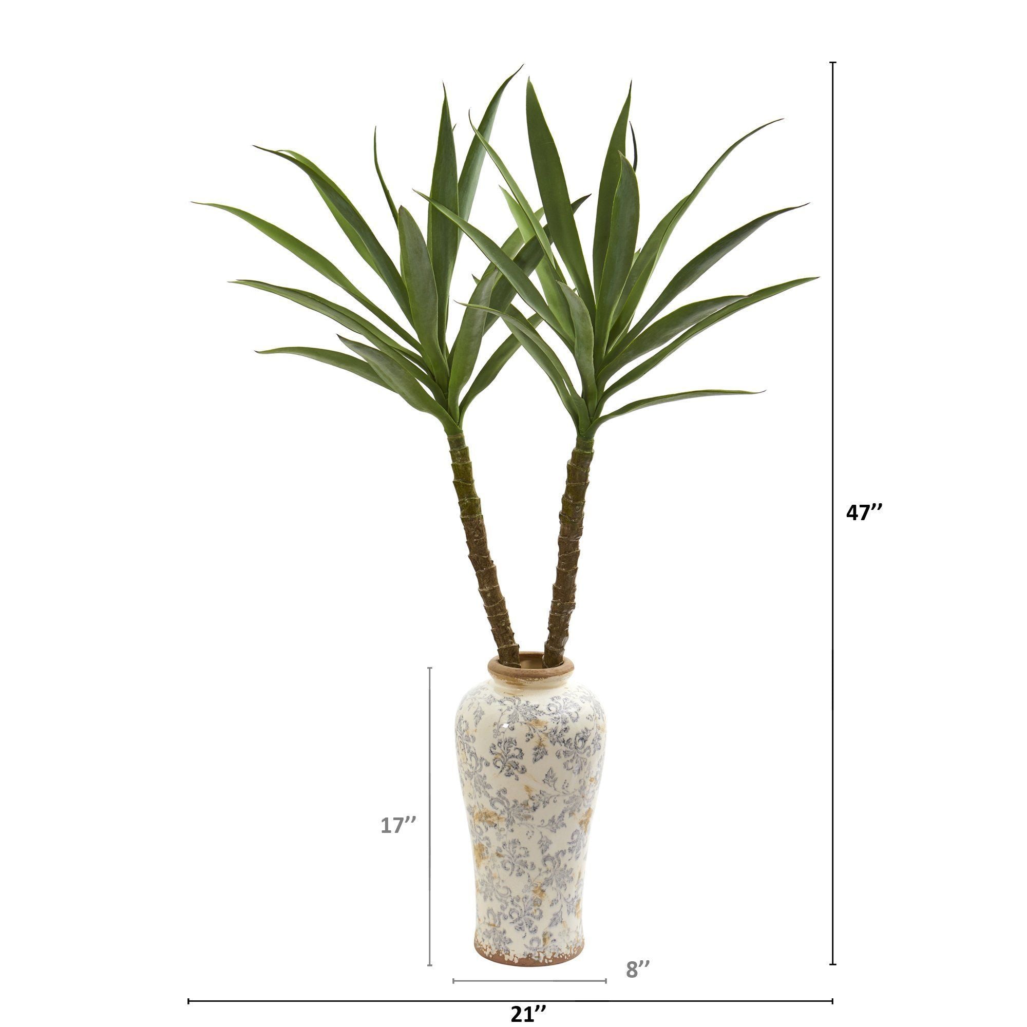 47” Double Yucca Artificial Plant in Designer Planter | Nearly Natural