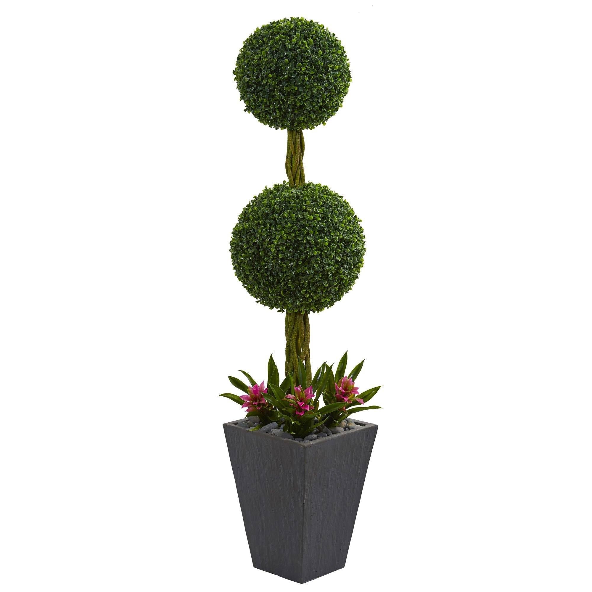 5' Double Boxwood Ball Topiary Artificial Tree in Slate ...