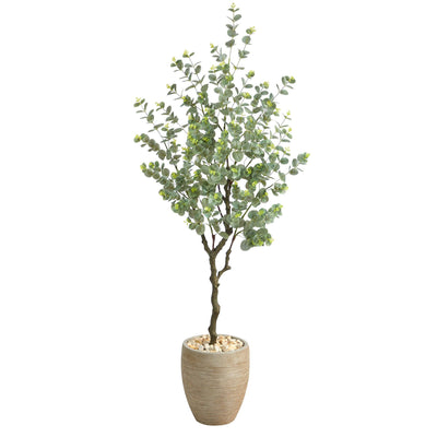 5’ Eucalyptus Artificial Tree in Sandstone Planter | Nearly Natural