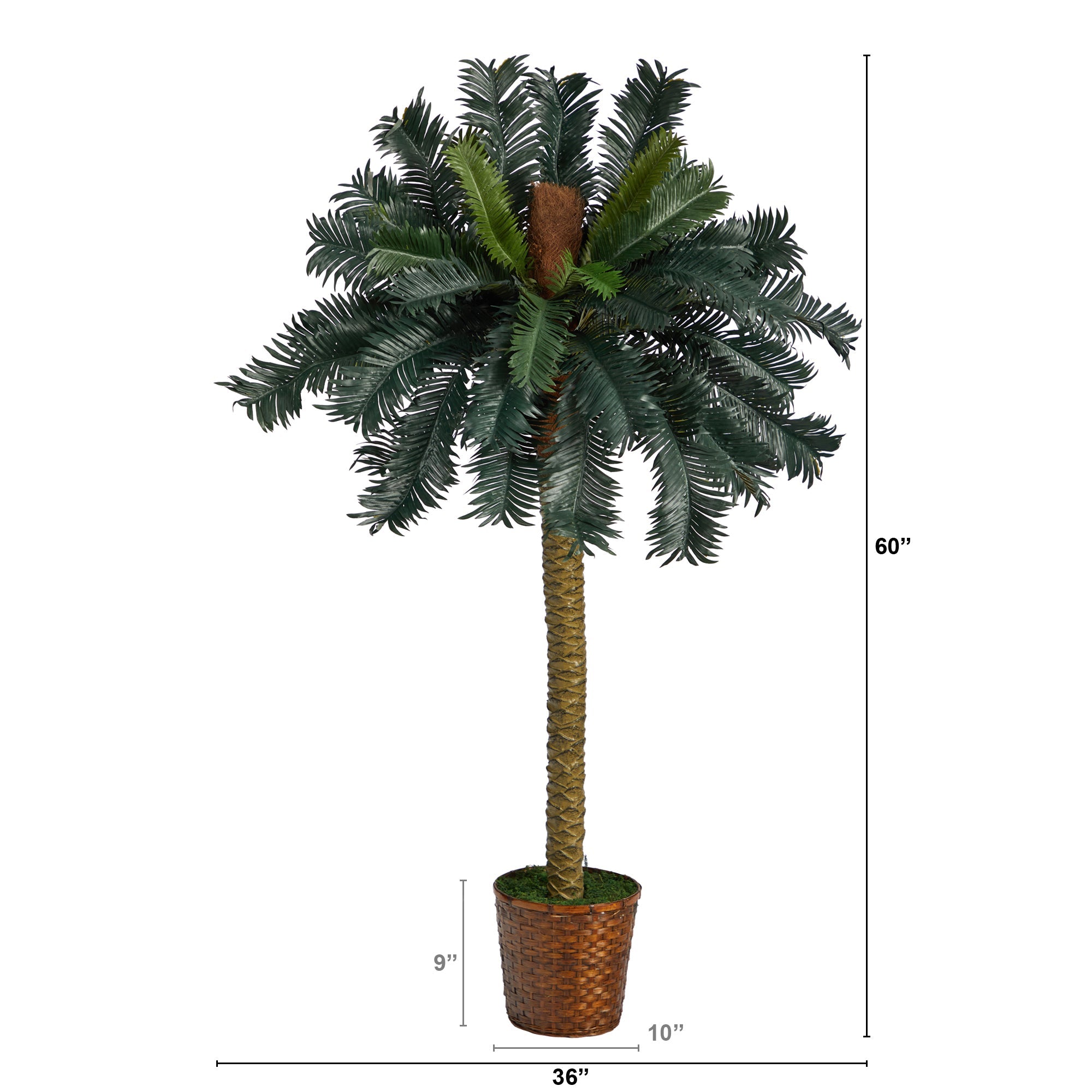 5' and 3' Double Sago Palm Artificial Tree with Basket