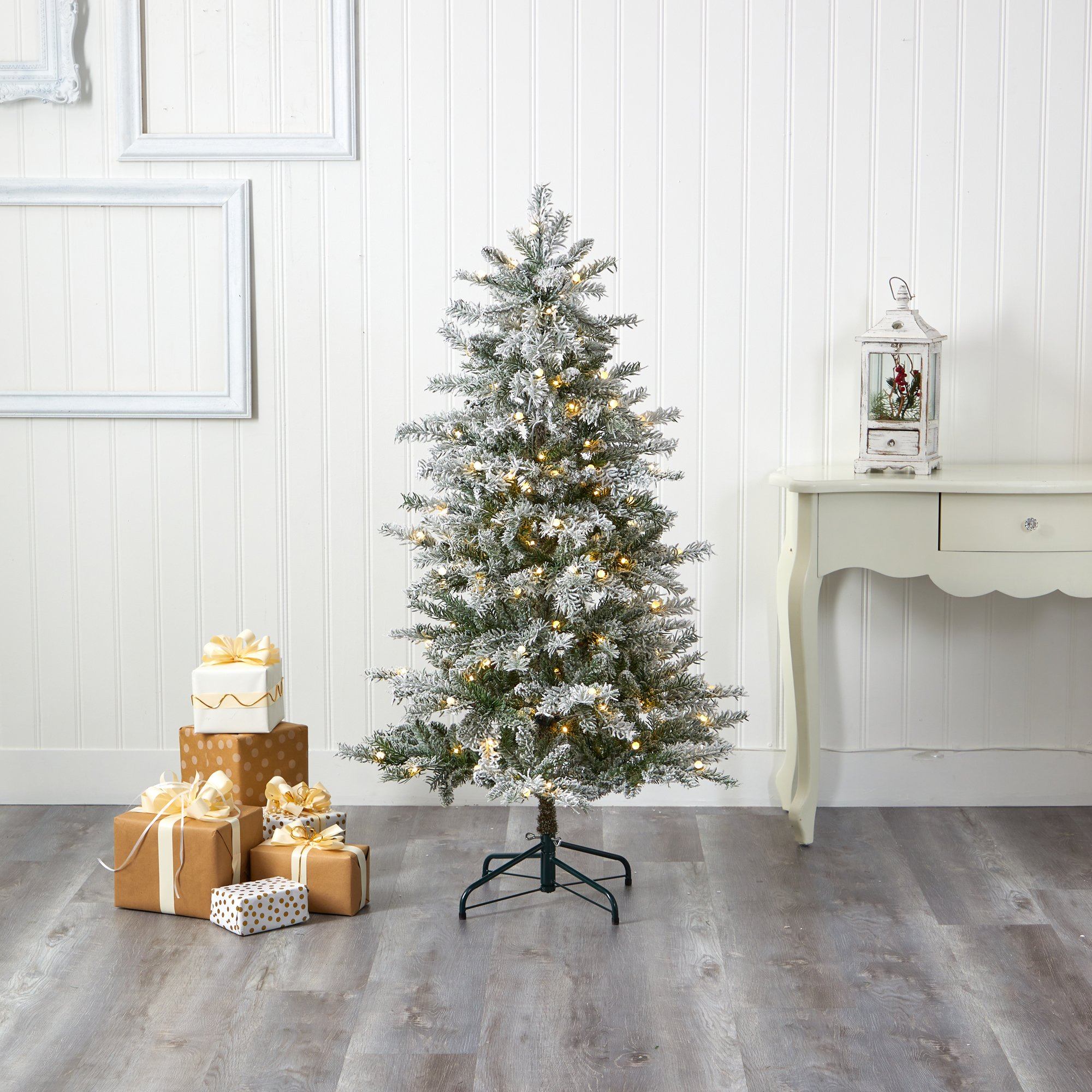 5’ Slim Flocked Nova Scotia Spruce Artificial Christmas Tree with 150 ...