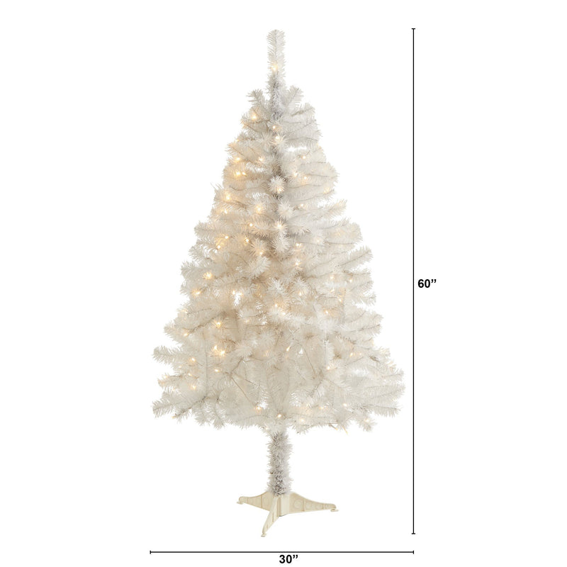5' White Artificial Christmas Tree with 350 Bendable Branches and 150 Clear LED Lights