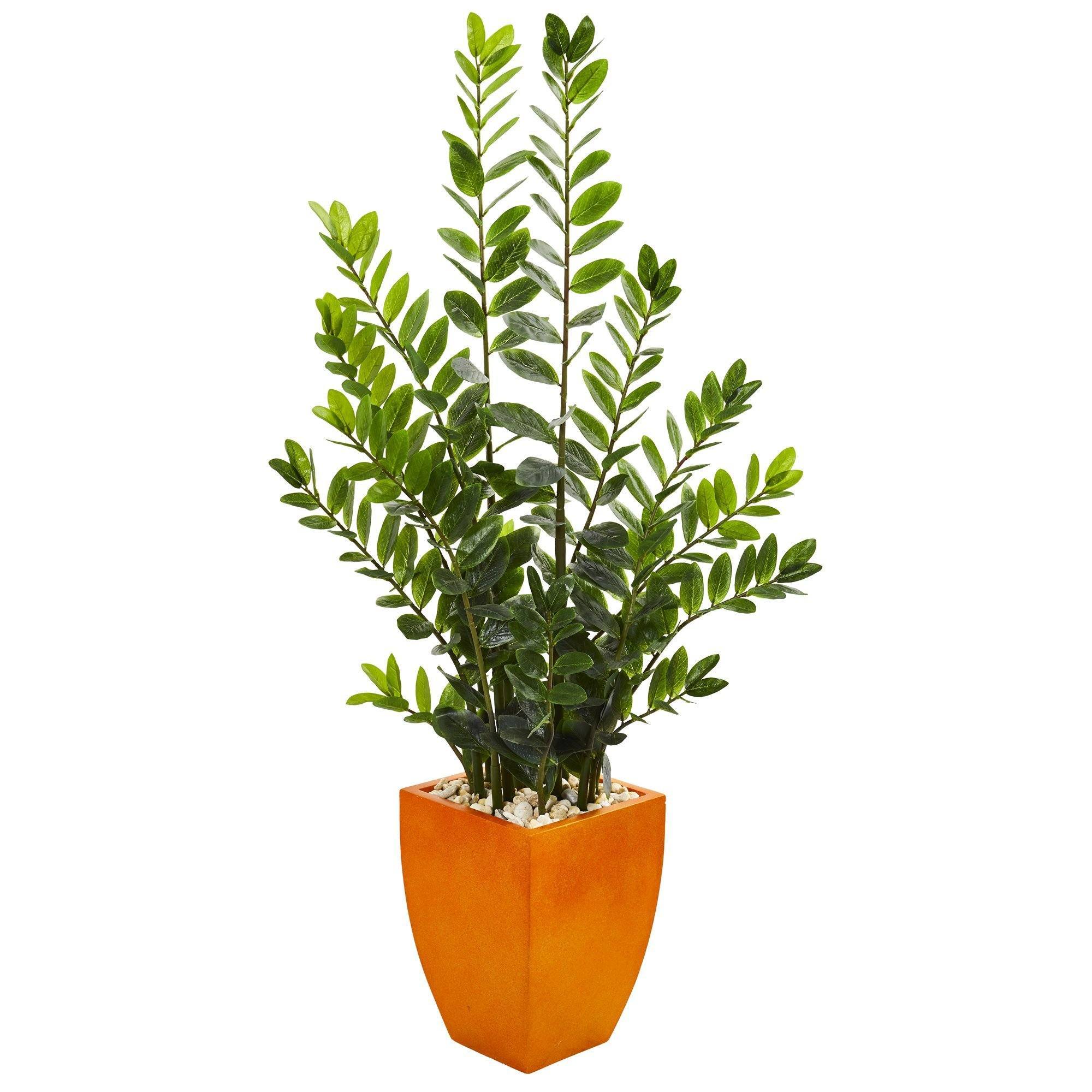  5’ Zamioculcas Artificial Plant in Orange Planter 