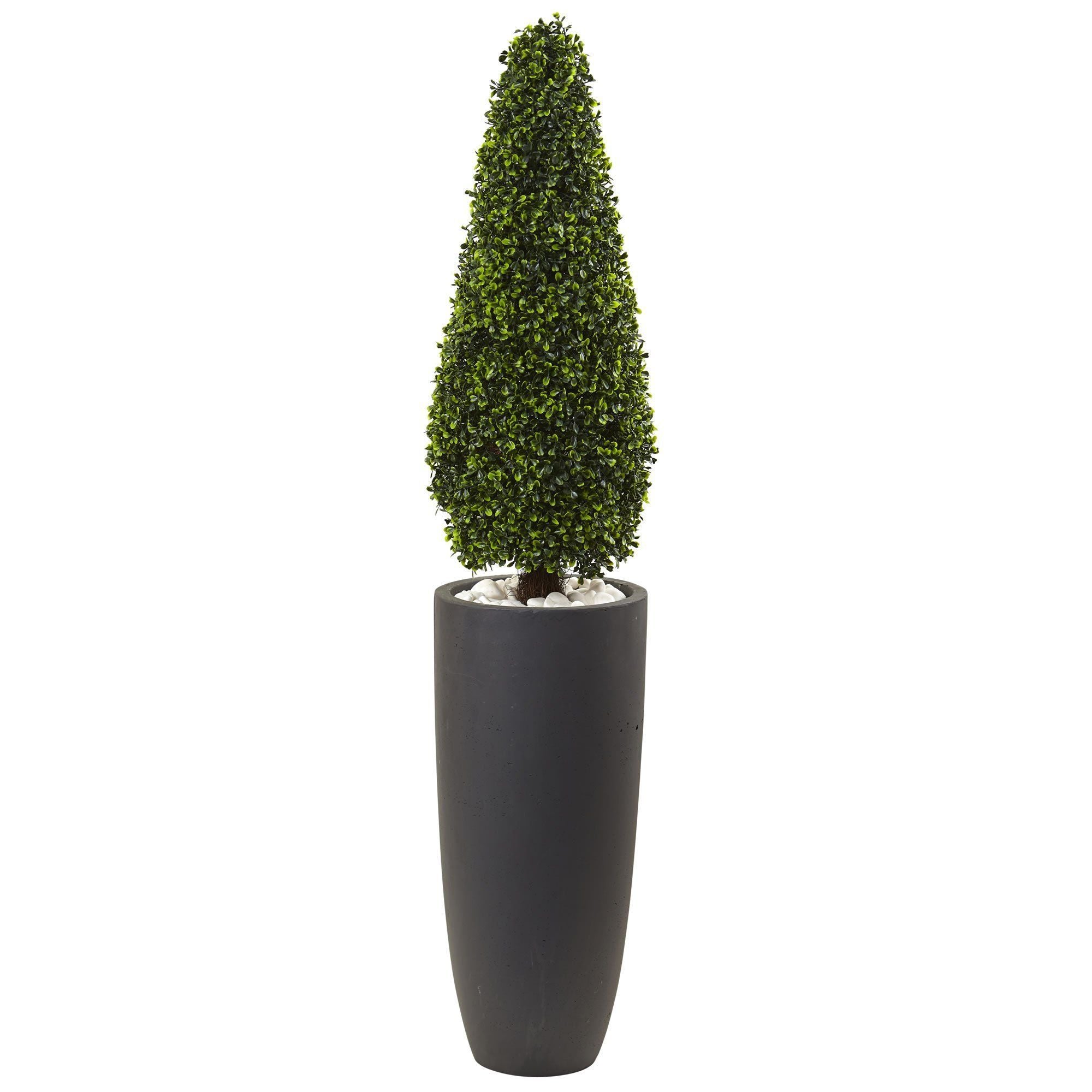  50” Boxwood Topiary with Gray Cylindrical Planter UV Resistant (Indoor/Outdoor) 