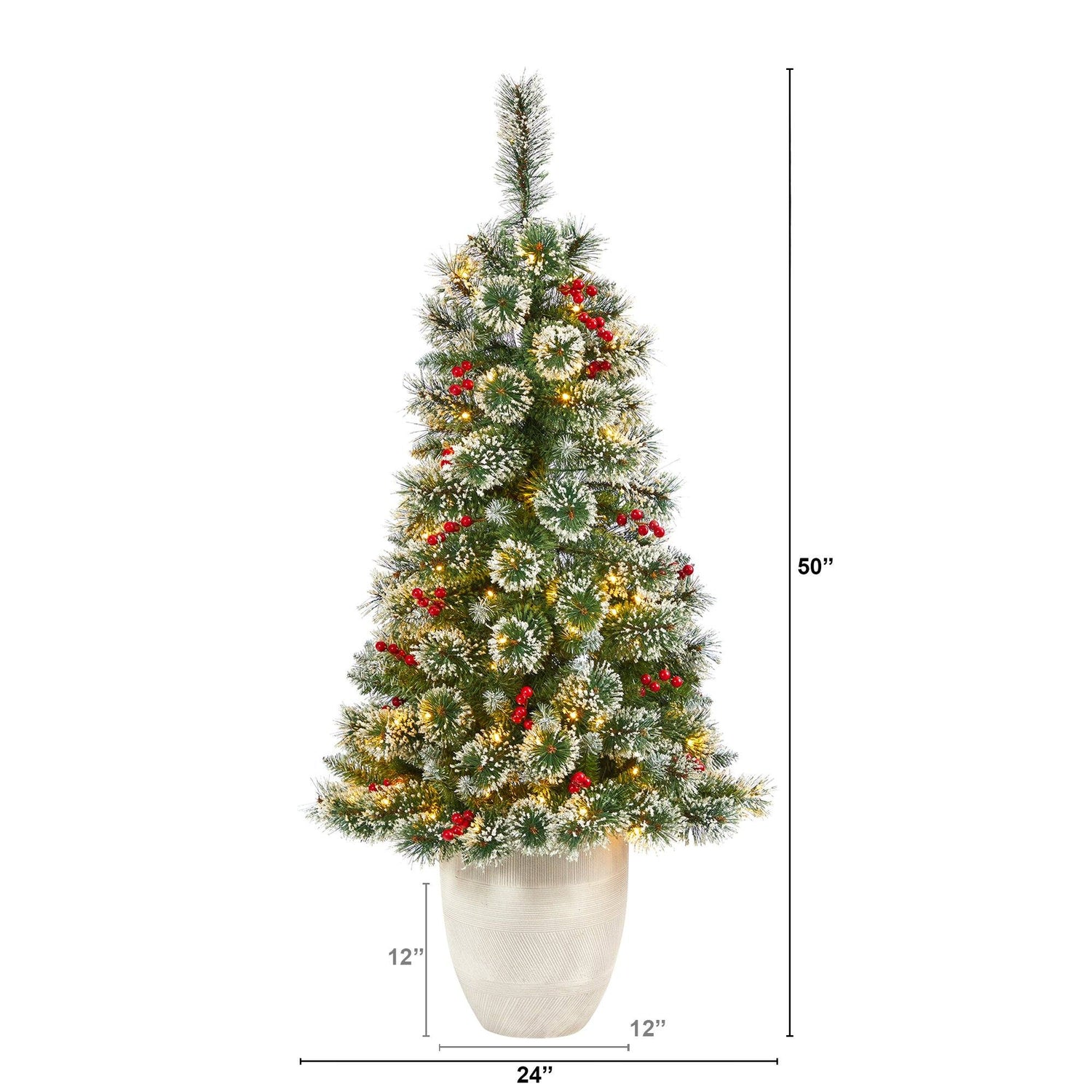 Nearly Natural 8ft. Frosted Swiss Pine Artificial Christmas Tree with 550 Clear LED Lights and Berries